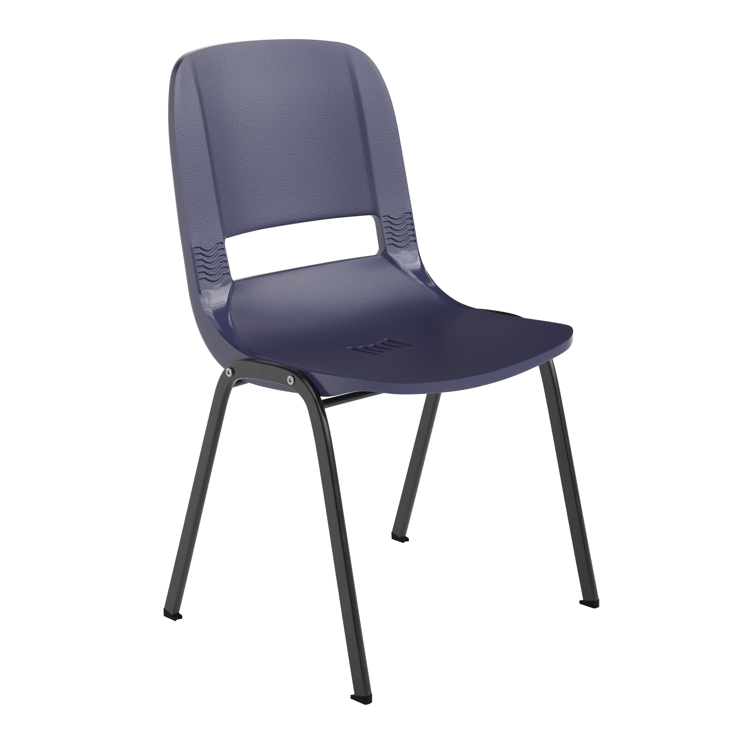 HERCULES Series 661 lb. Capacity Navy Ergonomic Shell Stack Chair with Black Frame and 16'' Seat Height