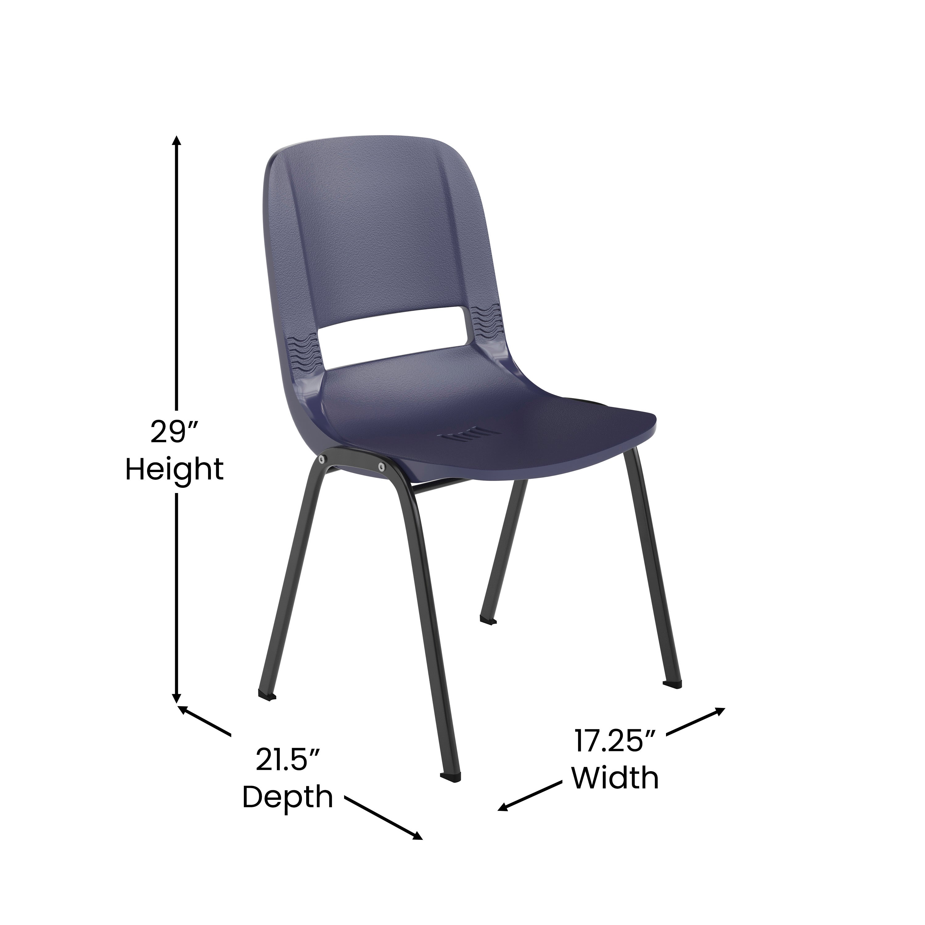 HERCULES Series 661 lb. Capacity Navy Ergonomic Shell Stack Chair with Black Frame and 16'' Seat Height