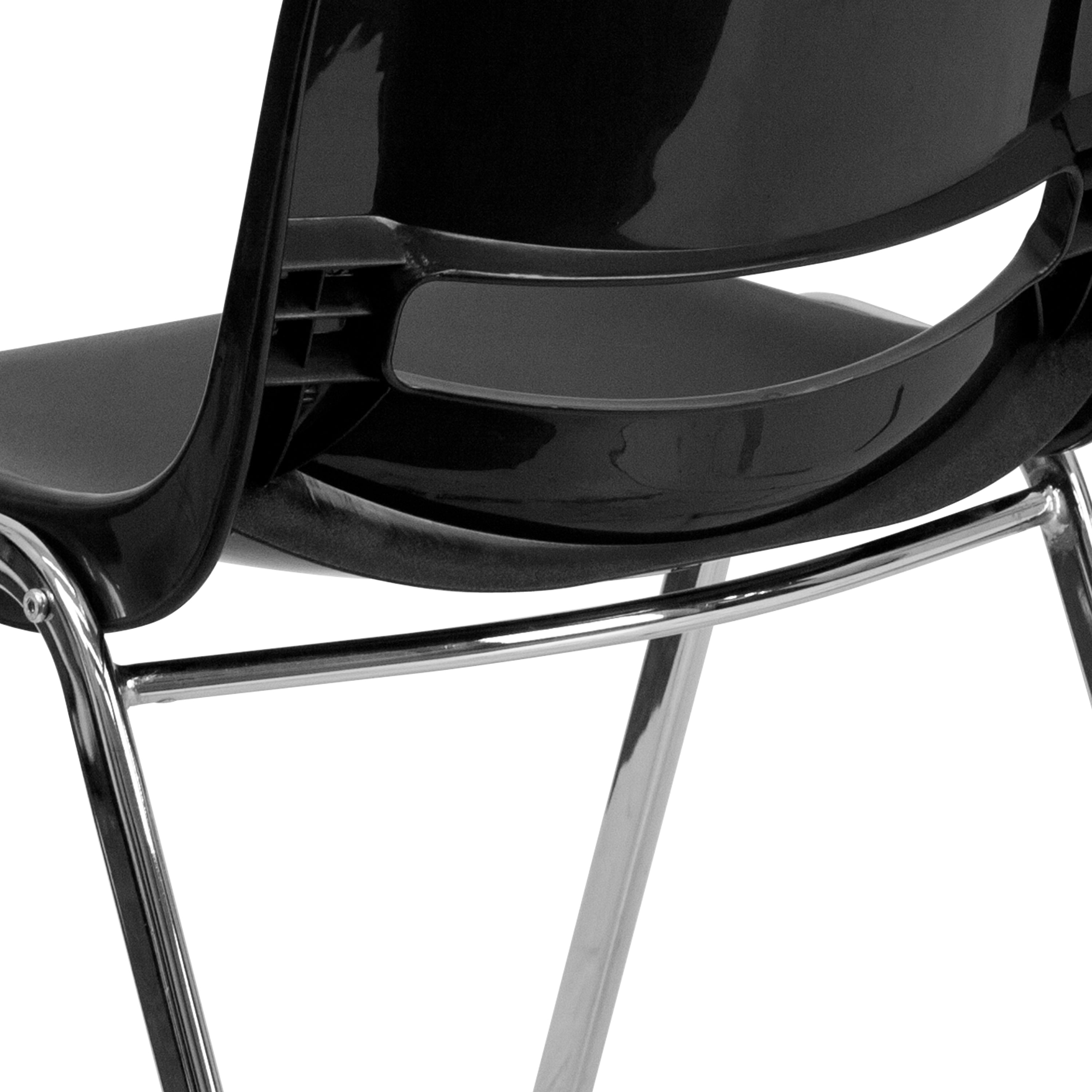 HERCULES Series 880 lb. Capacity Black Ergonomic Shell Stack Chair with Chrome Frame and 18'' Seat Height