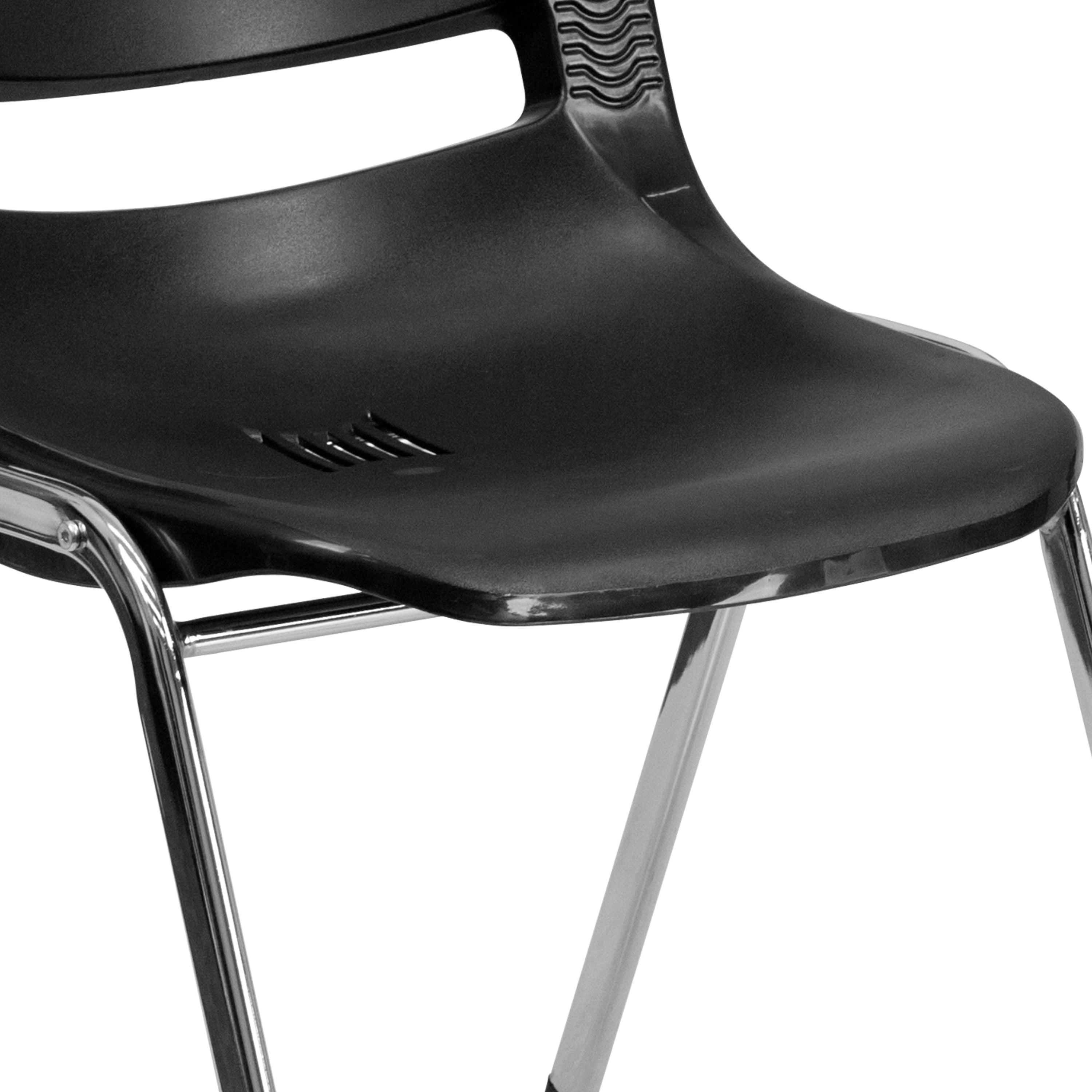 HERCULES Series 880 lb. Capacity Black Ergonomic Shell Stack Chair with Chrome Frame and 18'' Seat Height