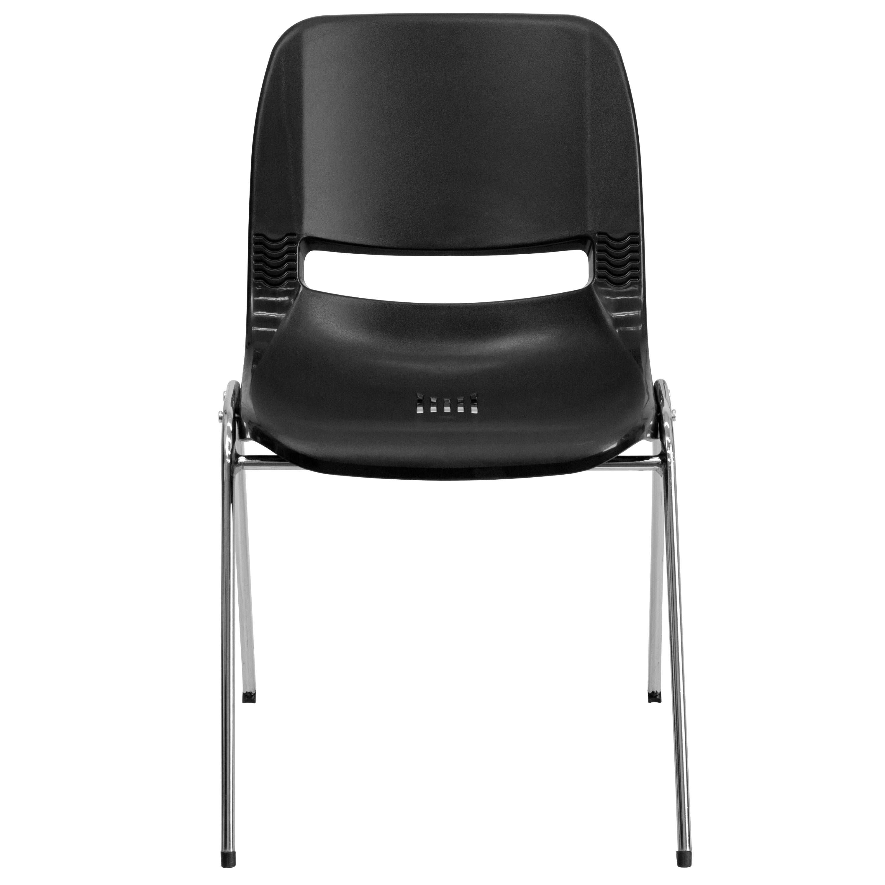 HERCULES Series 880 lb. Capacity Black Ergonomic Shell Stack Chair with Chrome Frame and 18'' Seat Height