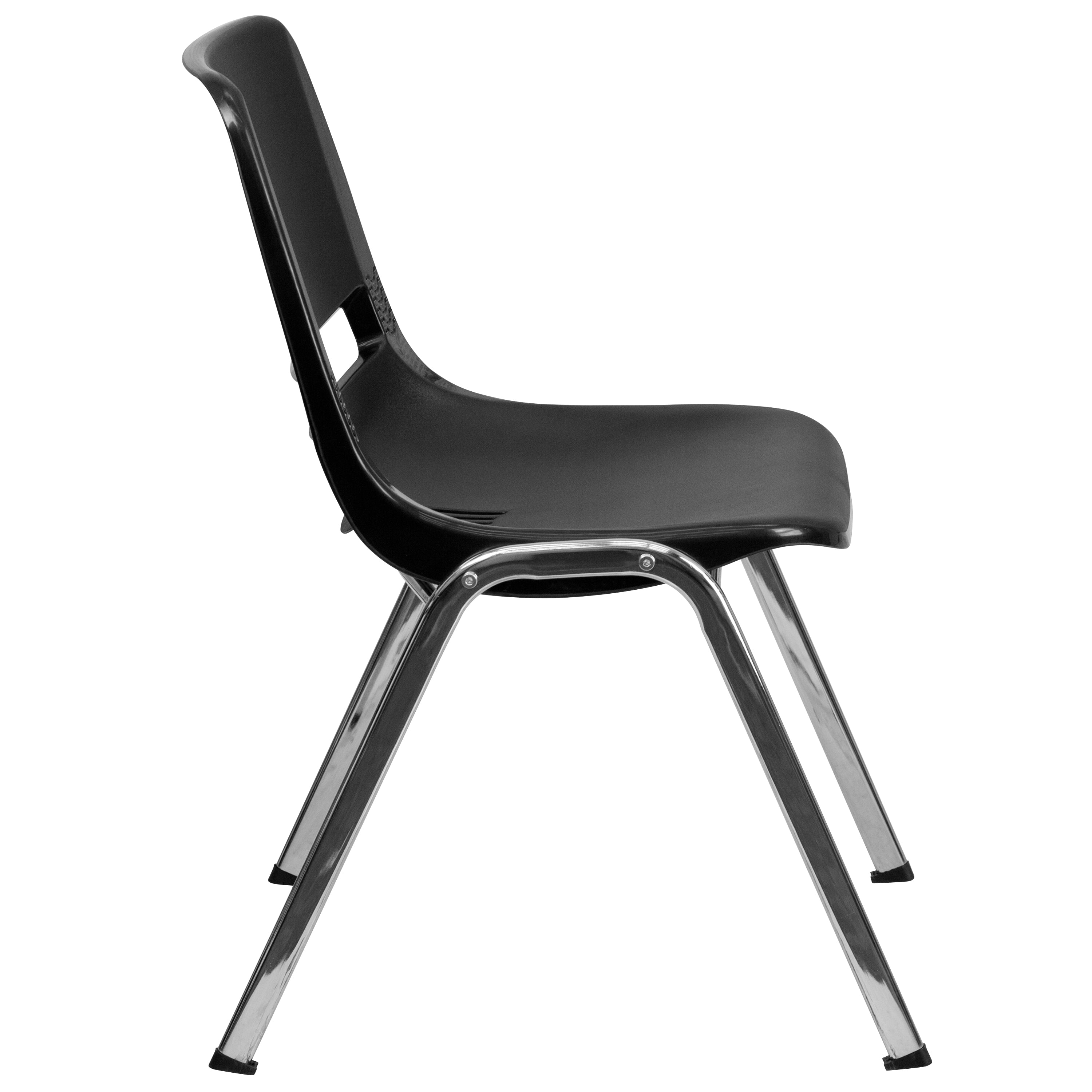 HERCULES Series 880 lb. Capacity Black Ergonomic Shell Stack Chair with Chrome Frame and 18'' Seat Height