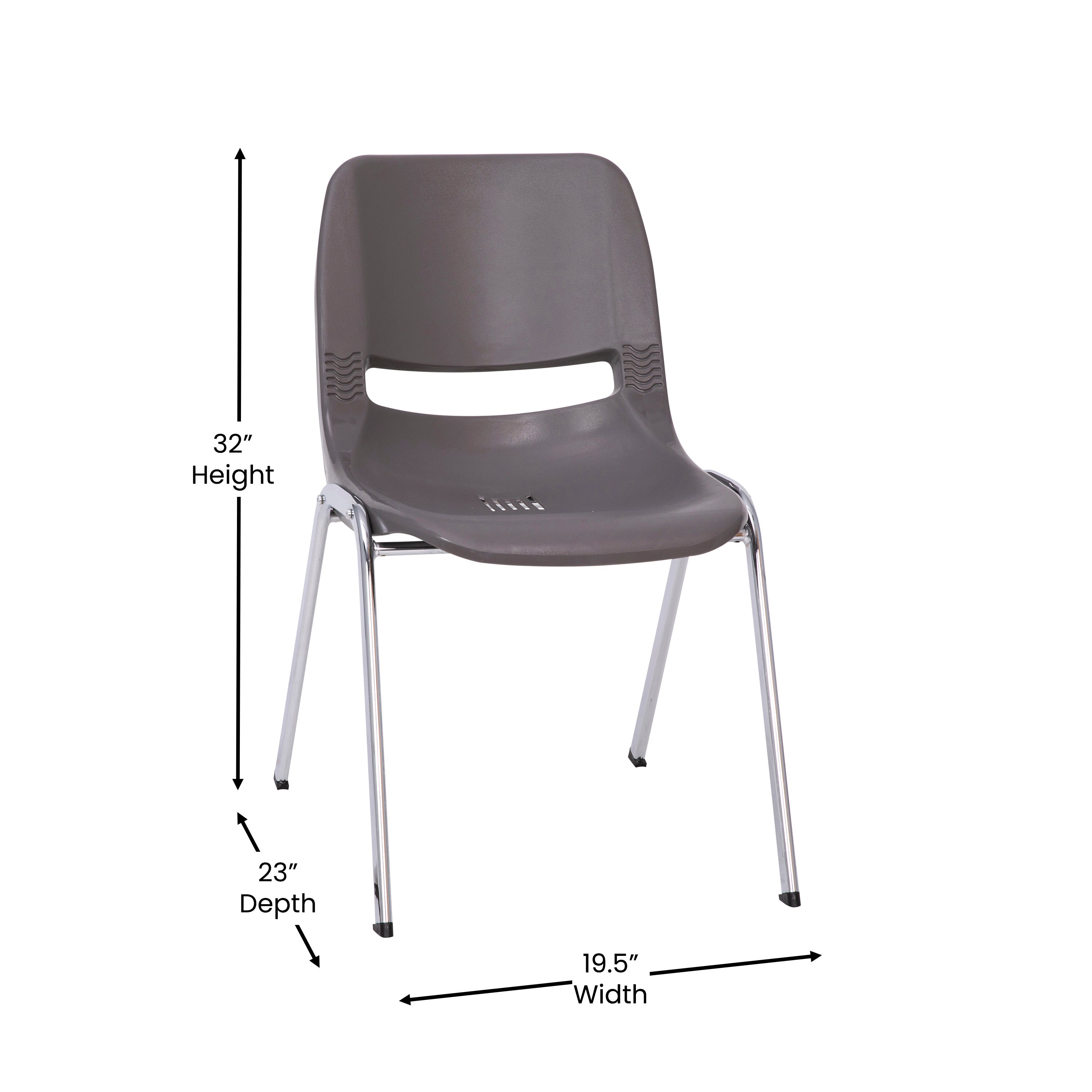 HERCULES Series 880 lb. Capacity Gray Ergonomic Shell Stack Chair with Chrome Frame and 18'' Seat Height