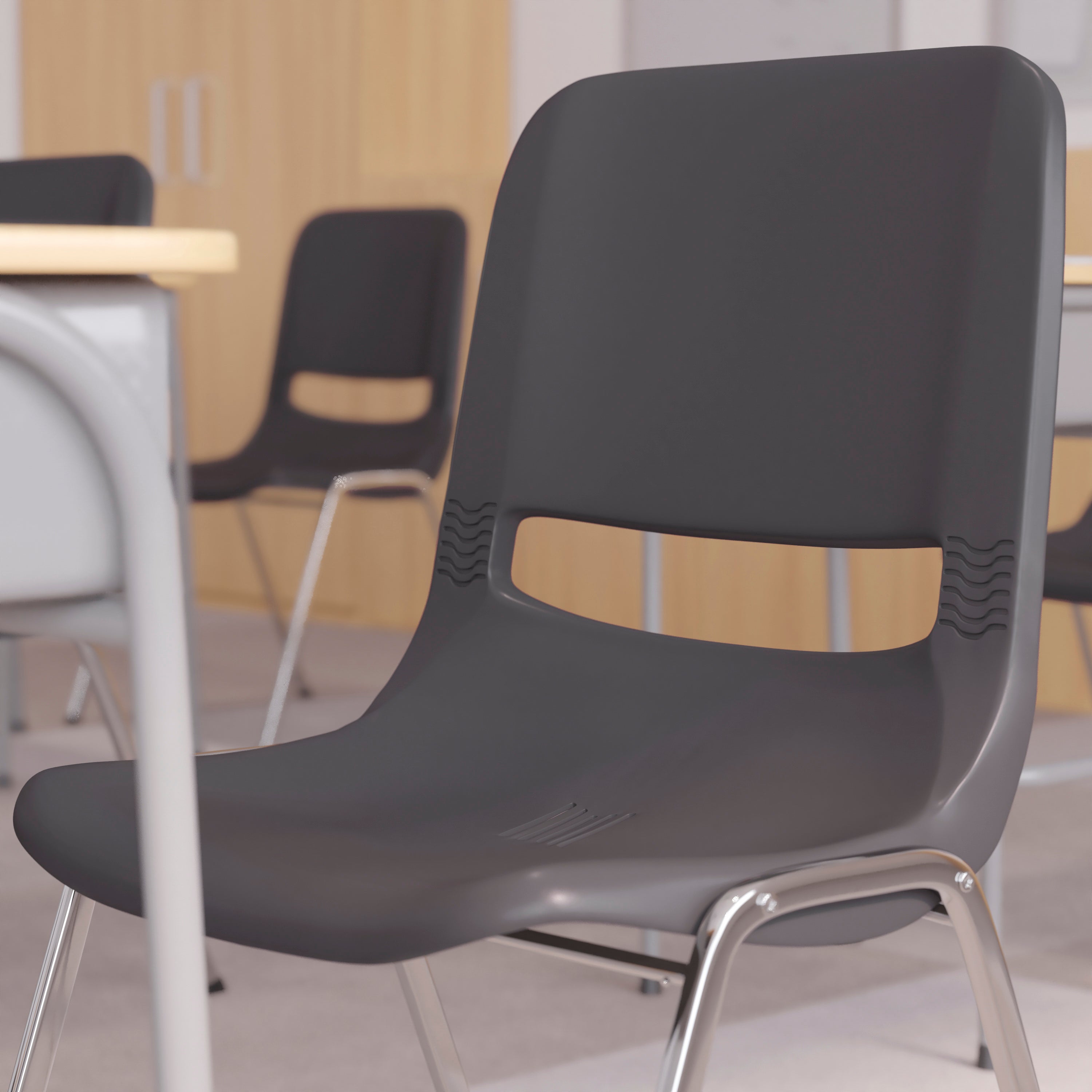 HERCULES Series 880 lb. Capacity Gray Ergonomic Shell Stack Chair with Chrome Frame and 18'' Seat Height