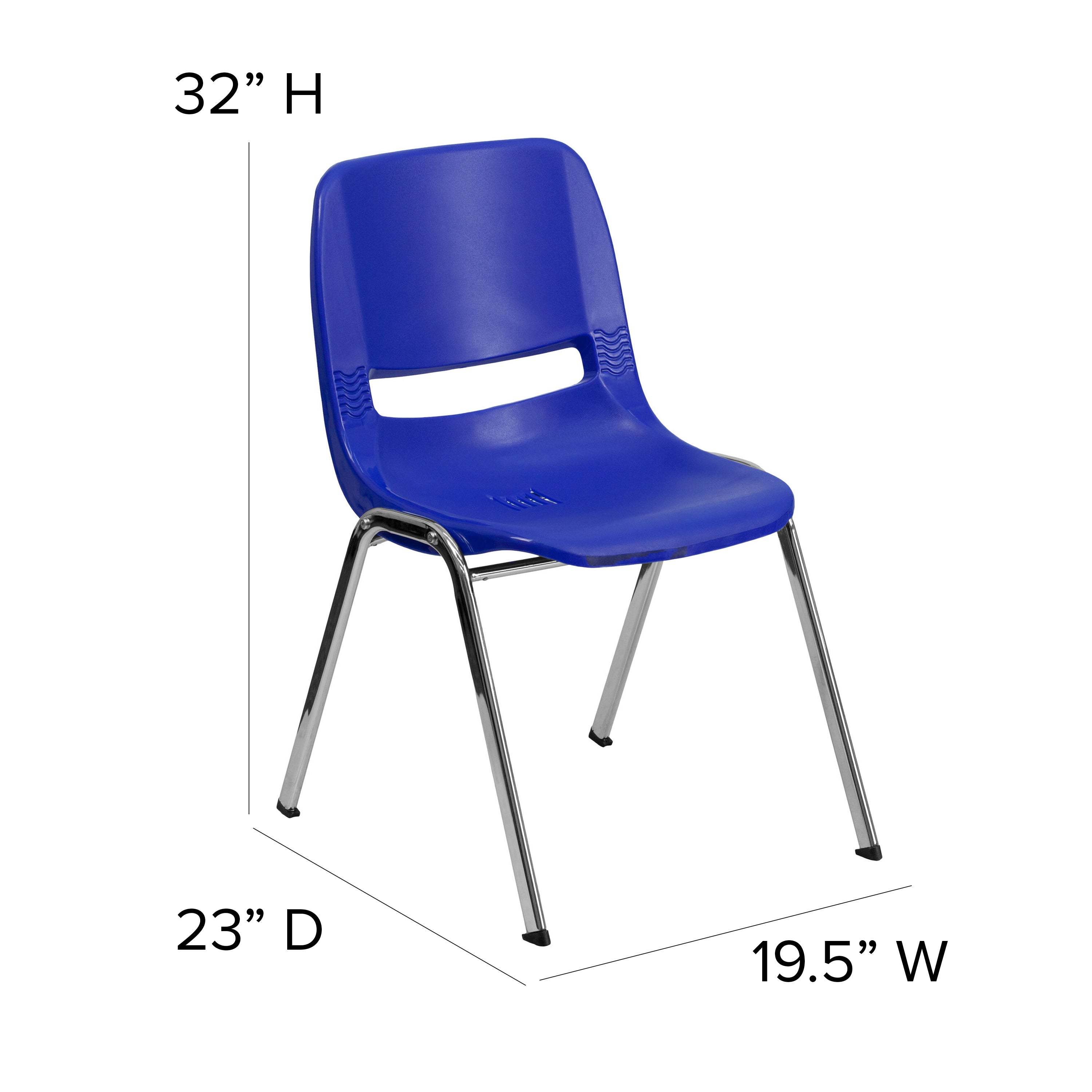 HERCULES Series 880 lb. Capacity Navy Ergonomic Shell Stack Chair with Chrome Frame and 18'' Seat Height