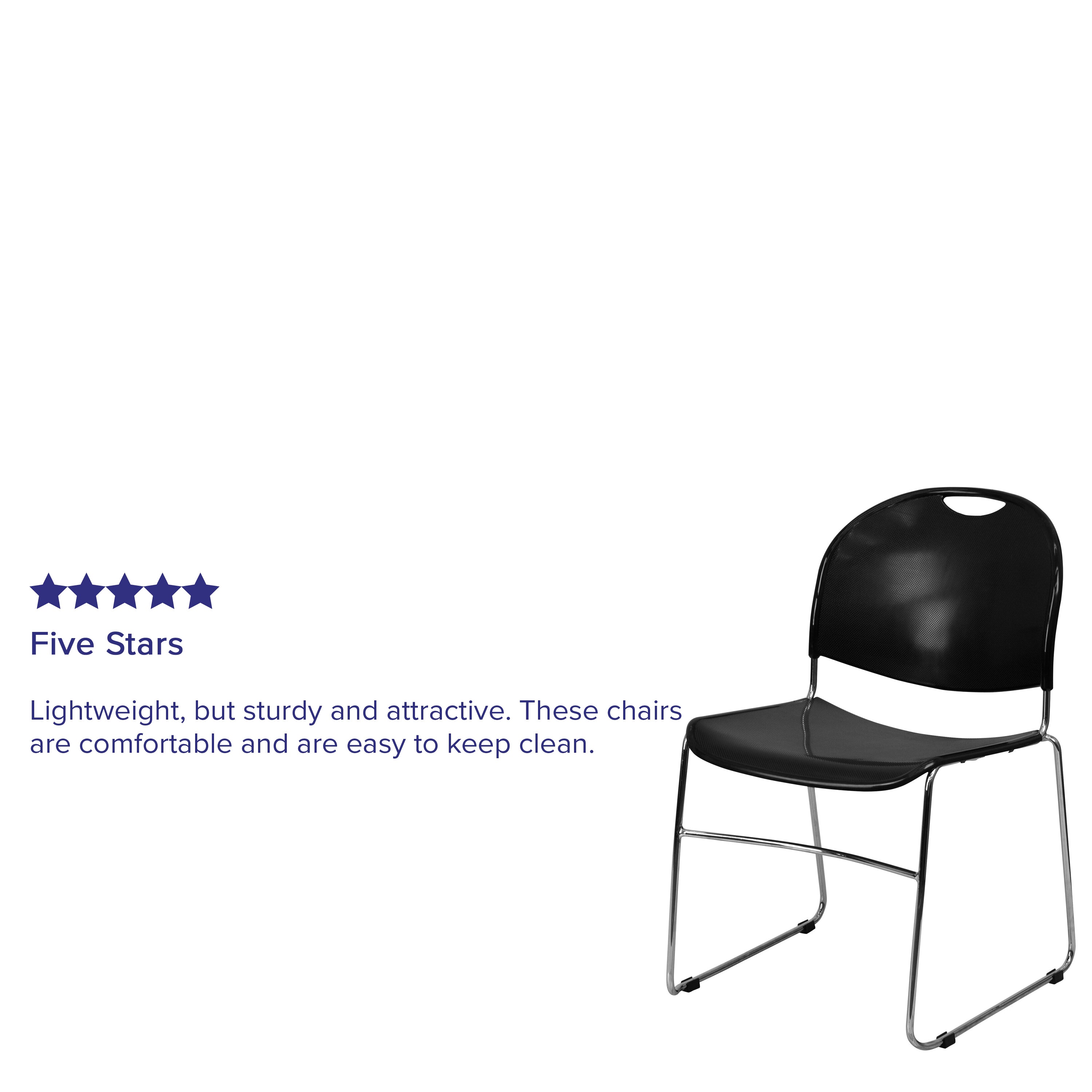 HERCULES Series 880 lb. Capacity Black Ultra-Compact Stack Chair with Chrome Frame