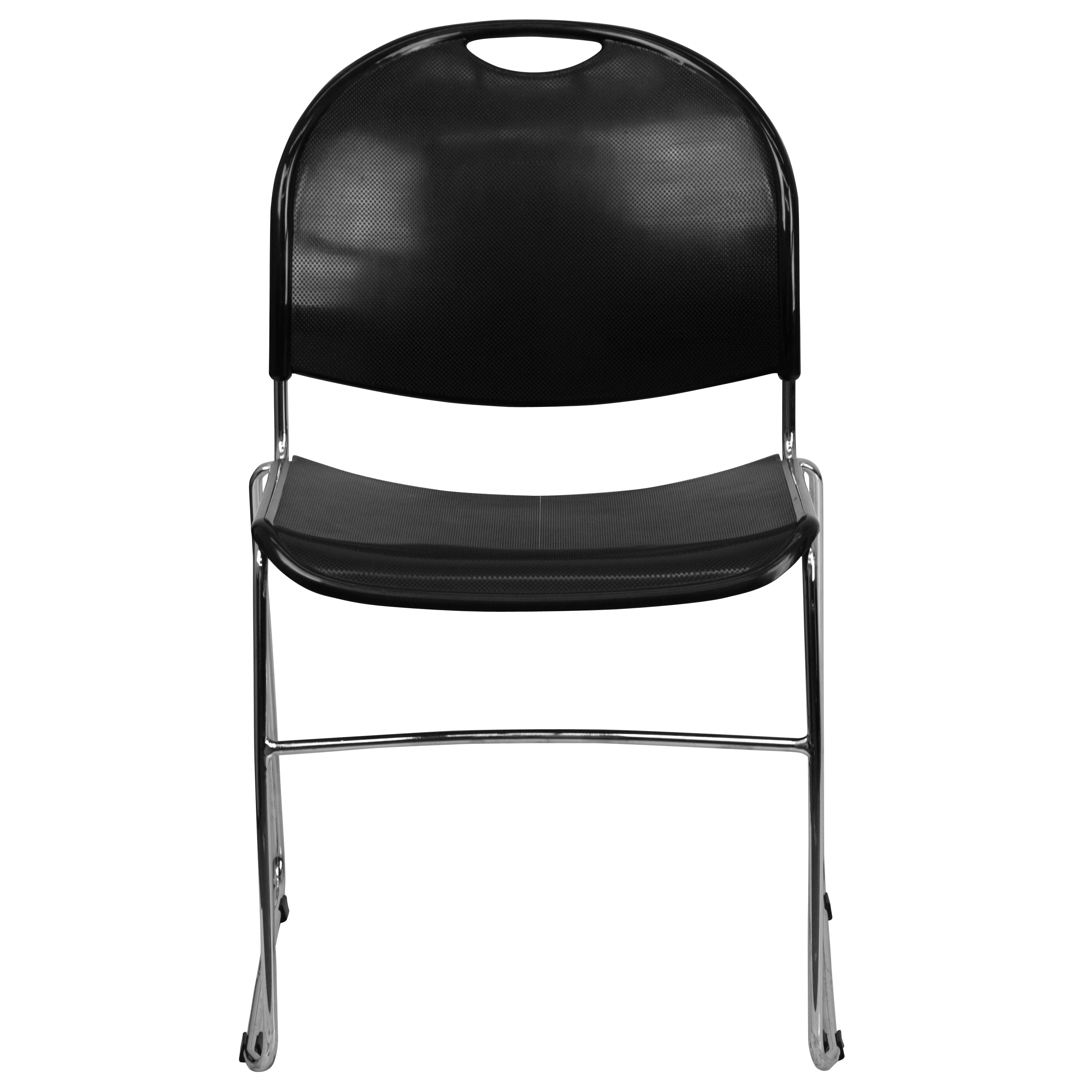 HERCULES Series 880 lb. Capacity Black Ultra-Compact Stack Chair with Chrome Frame