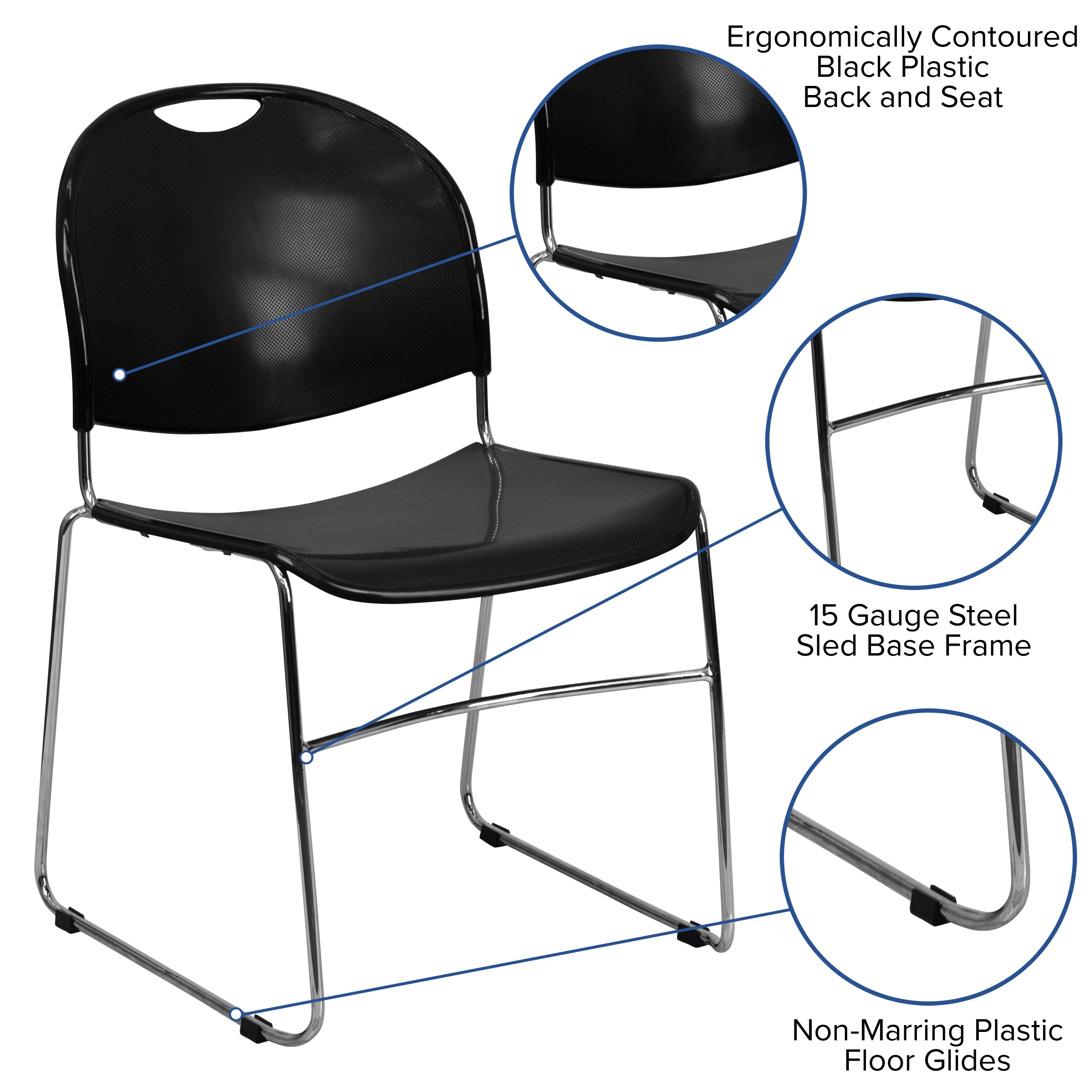 HERCULES Series 880 lb. Capacity Black Ultra-Compact Stack Chair with Chrome Frame