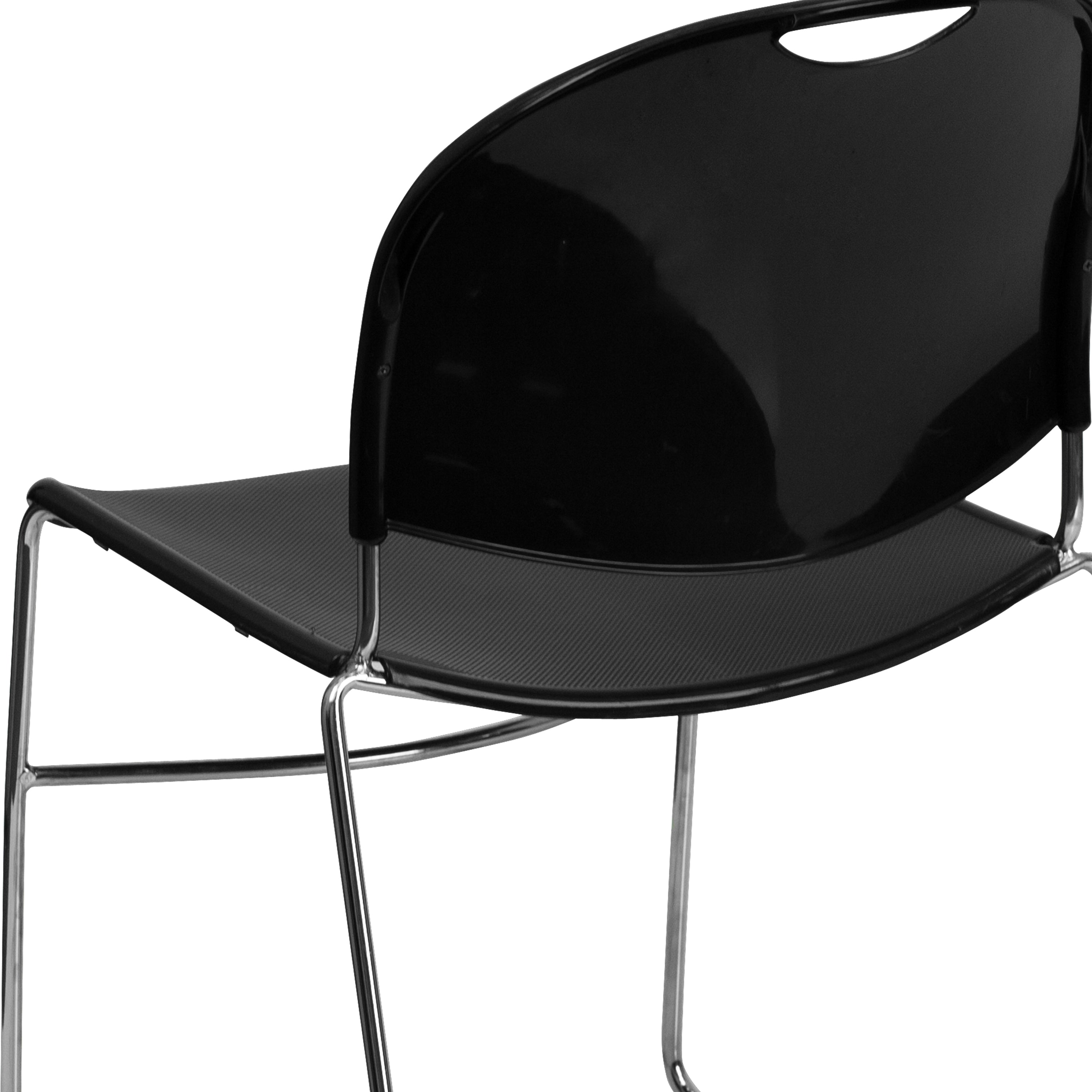 HERCULES Series 880 lb. Capacity Black Ultra-Compact Stack Chair with Chrome Frame