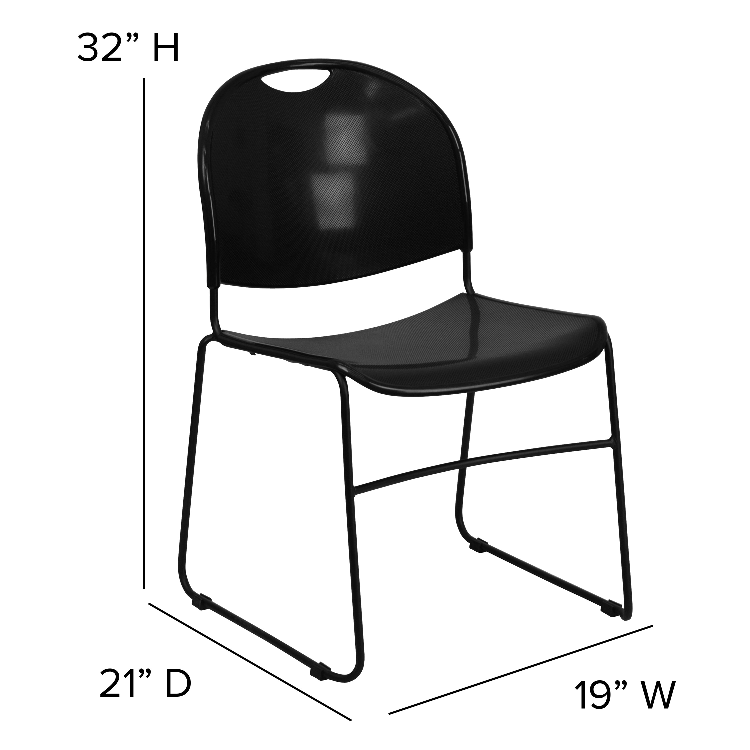 HERCULES Series 880 lb. Capacity Black Ultra-Compact Stack Chair with Black Powder Coated Frame