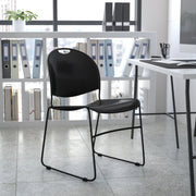 HERCULES Series 880 lb. Capacity Black Ultra-Compact Stack Chair with Black Powder Coated Frame