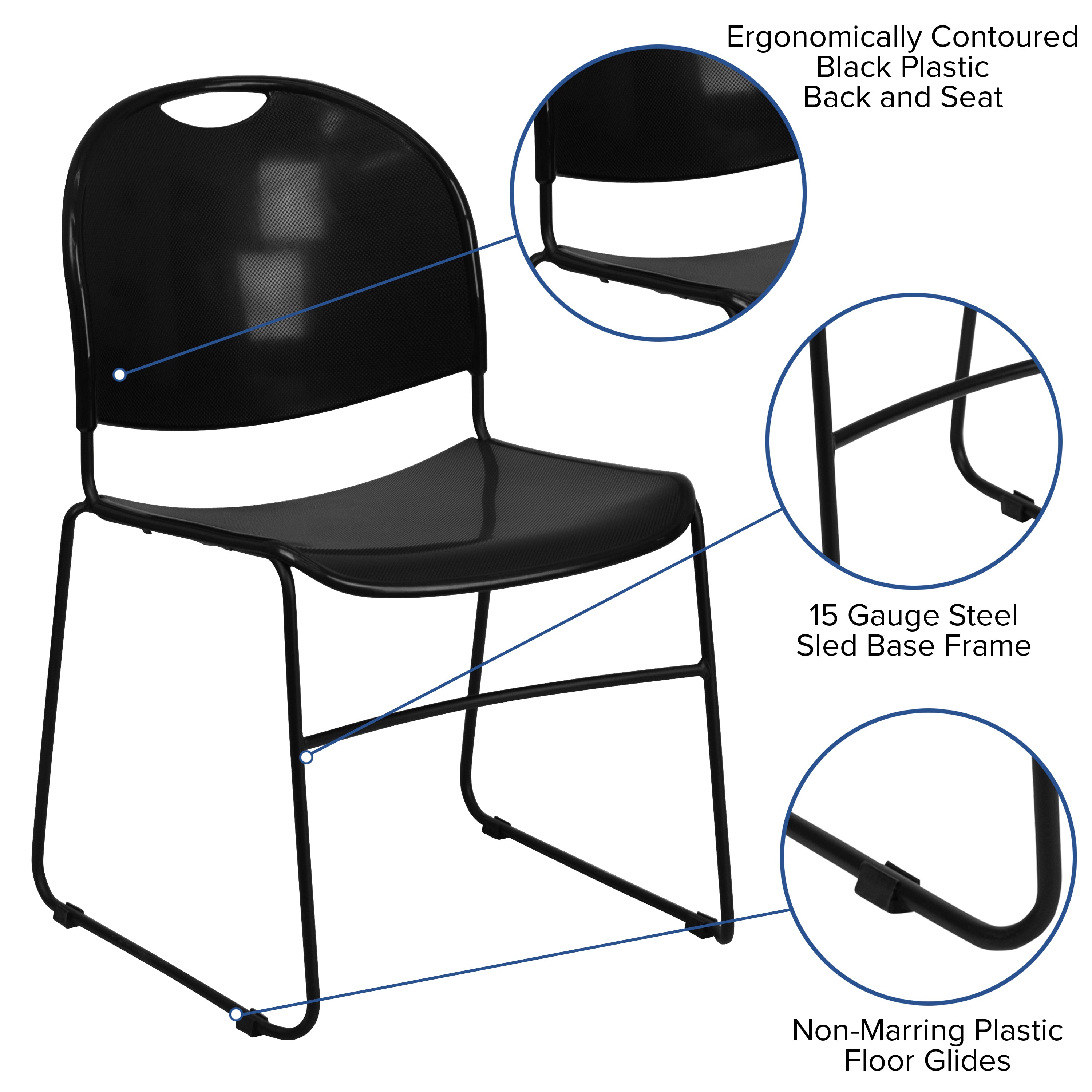 HERCULES Series 880 lb. Capacity Black Ultra-Compact Stack Chair with Black Powder Coated Frame