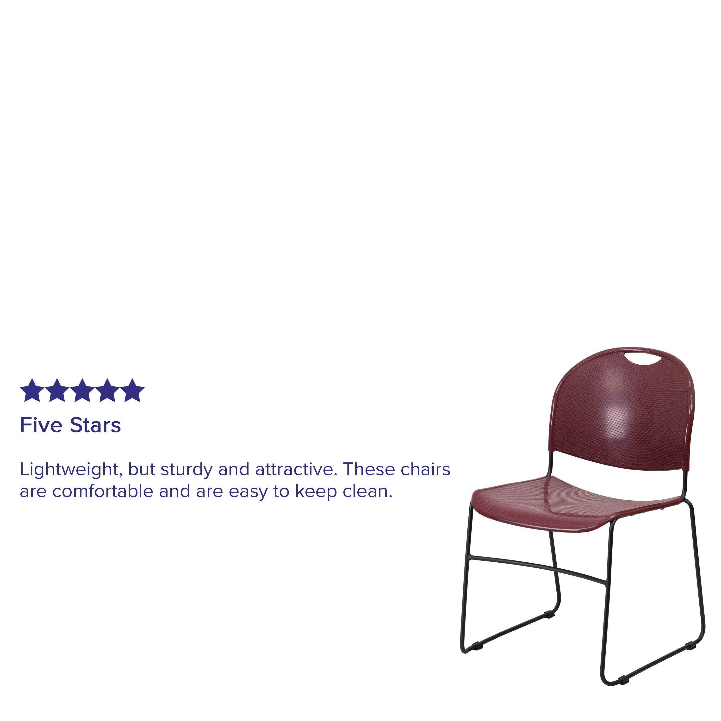 HERCULES Series 880 lb. Capacity Burgundy Ultra-Compact Stack Chair with Black Powder Coated Frame