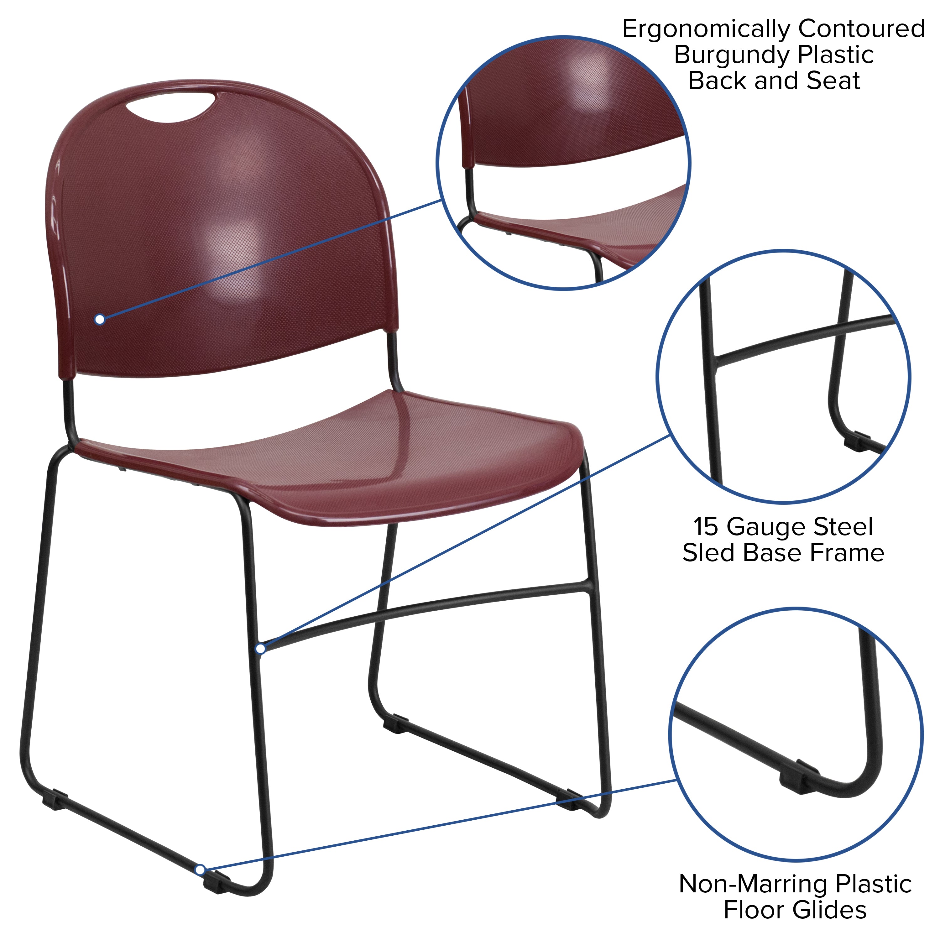 HERCULES Series 880 lb. Capacity Burgundy Ultra-Compact Stack Chair with Black Powder Coated Frame