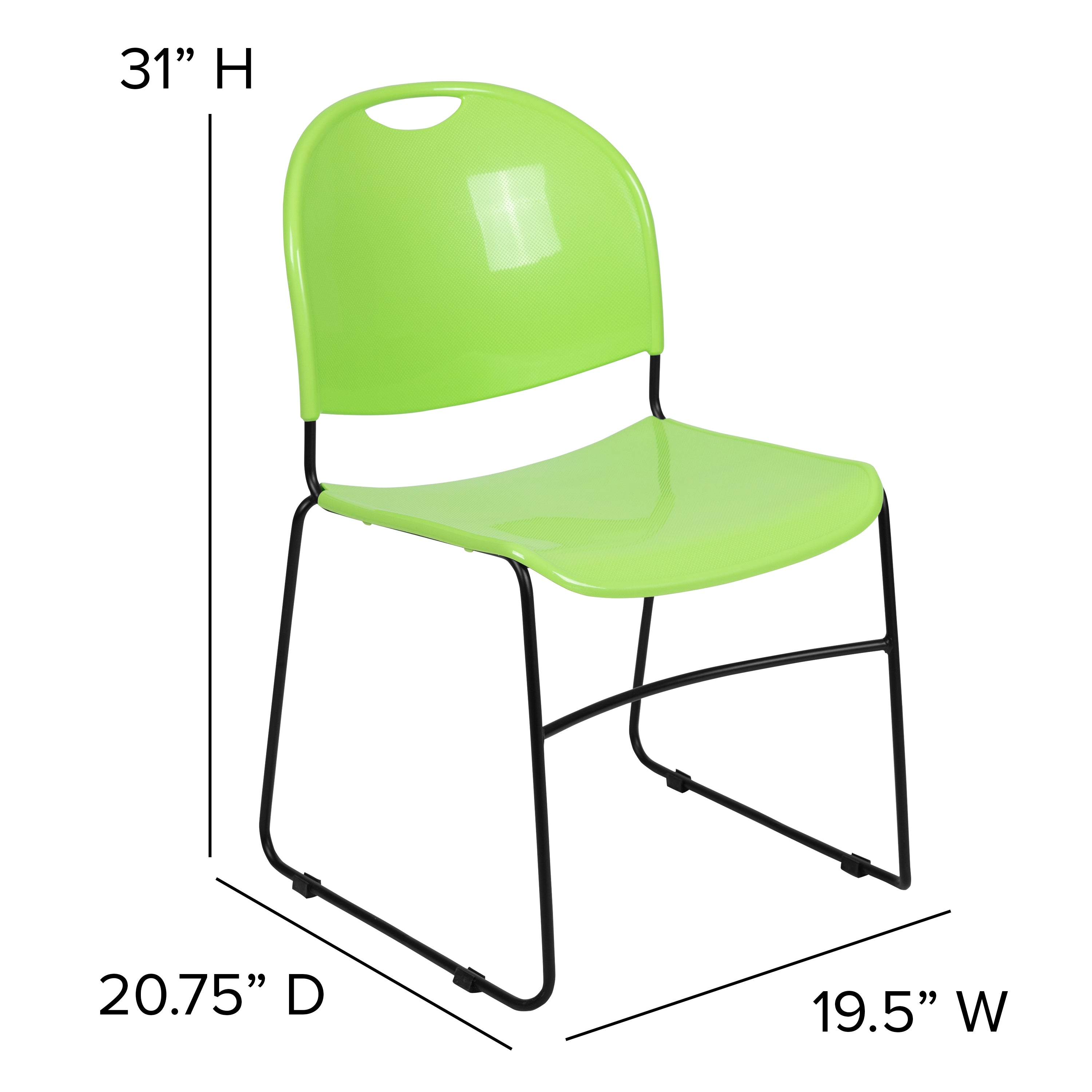 HERCULES Series 880 lb. Capacity Green Ultra-Compact Stack Chair with Black Powder Coated Frame