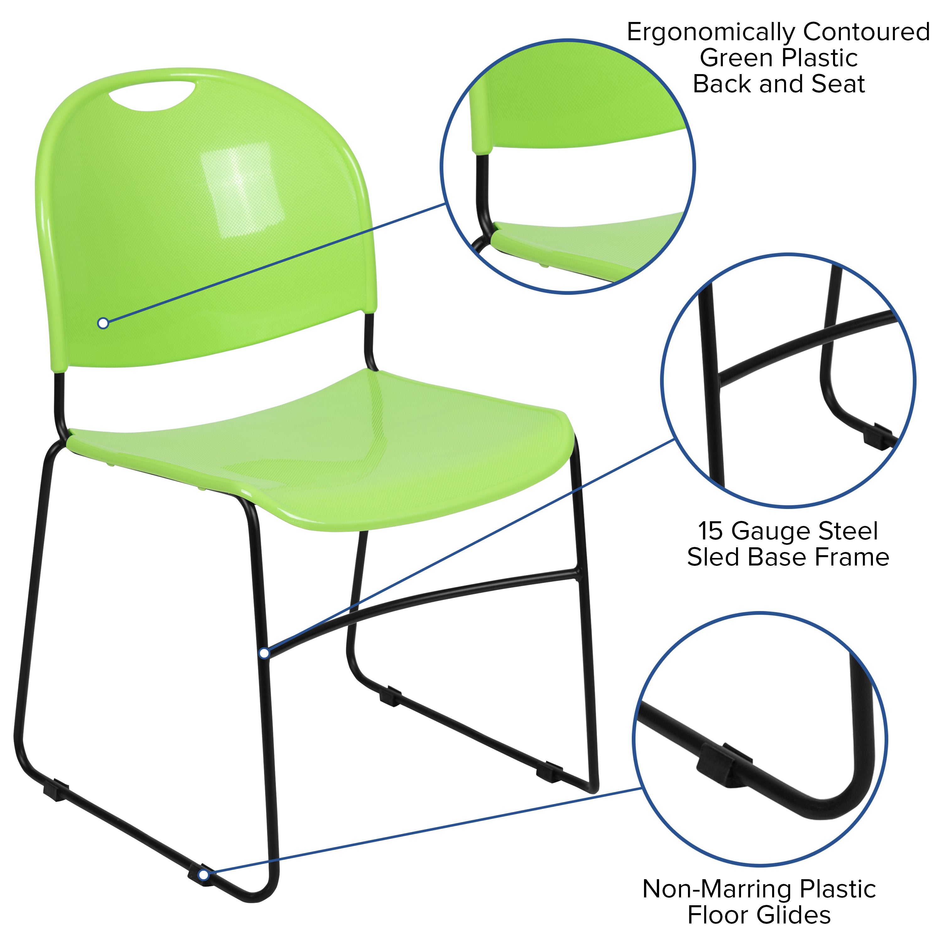 HERCULES Series 880 lb. Capacity Green Ultra-Compact Stack Chair with Black Powder Coated Frame