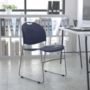 HERCULES Series 880 lb. Capacity Navy Ultra-Compact Stack Chair with Silver Powder Coated Frame
