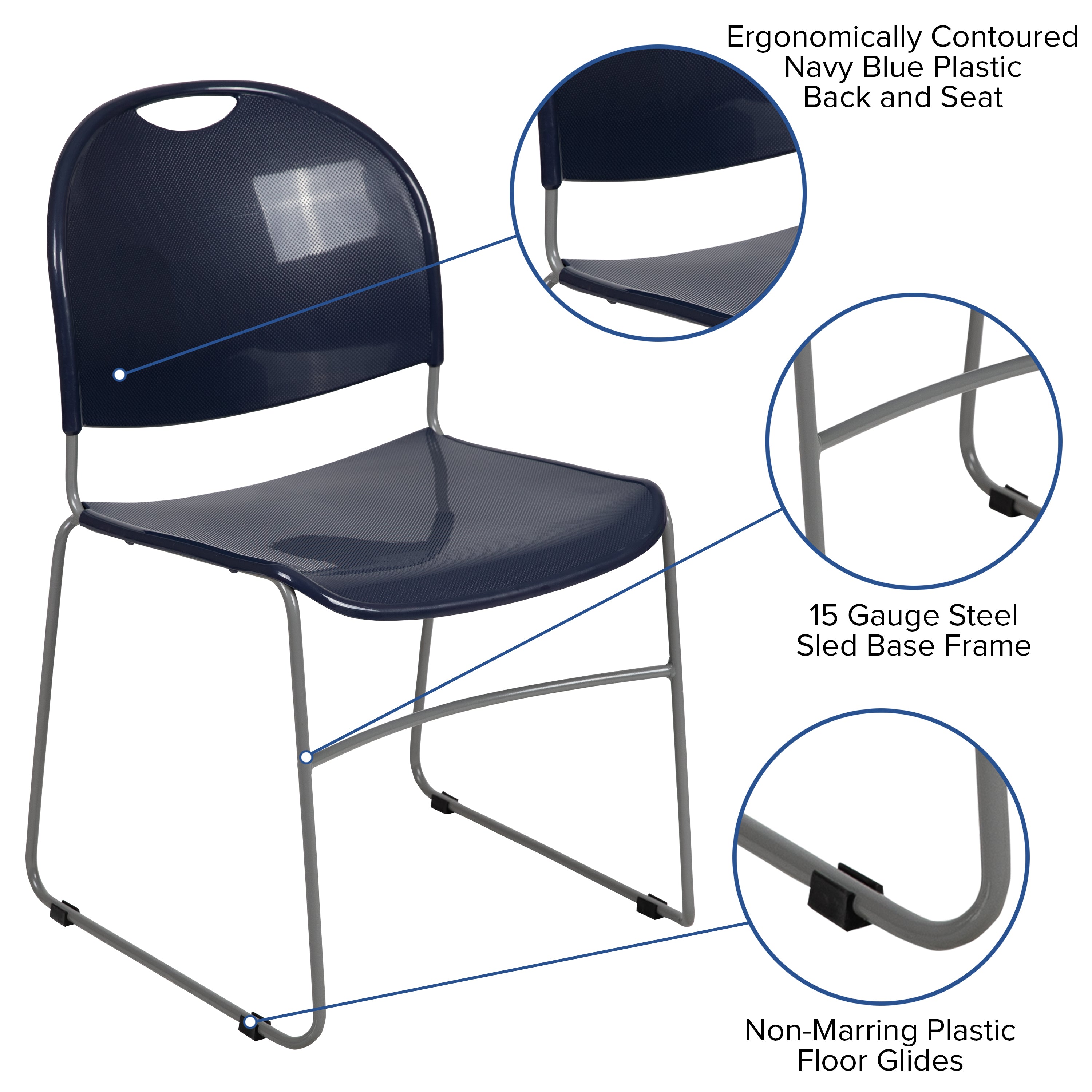 HERCULES Series 880 lb. Capacity Navy Ultra-Compact Stack Chair with Silver Powder Coated Frame