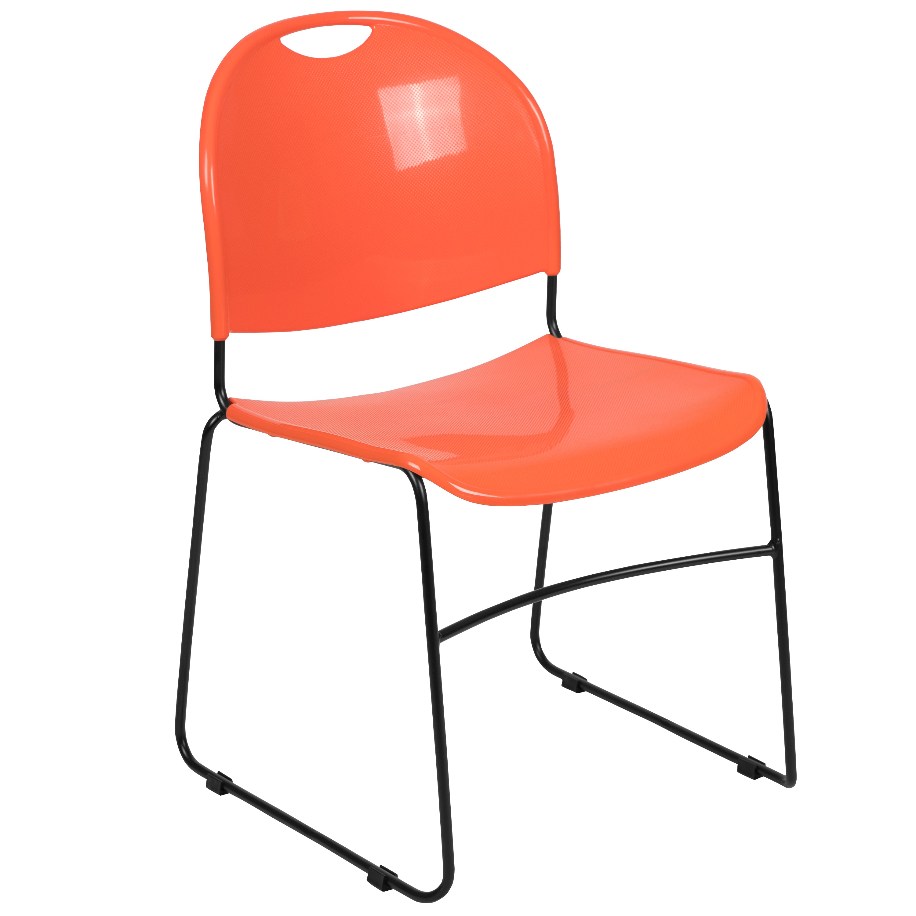 HERCULES Series 880 lb. Capacity Orange Ultra-Compact Stack Chair with Black Powder Coated Frame