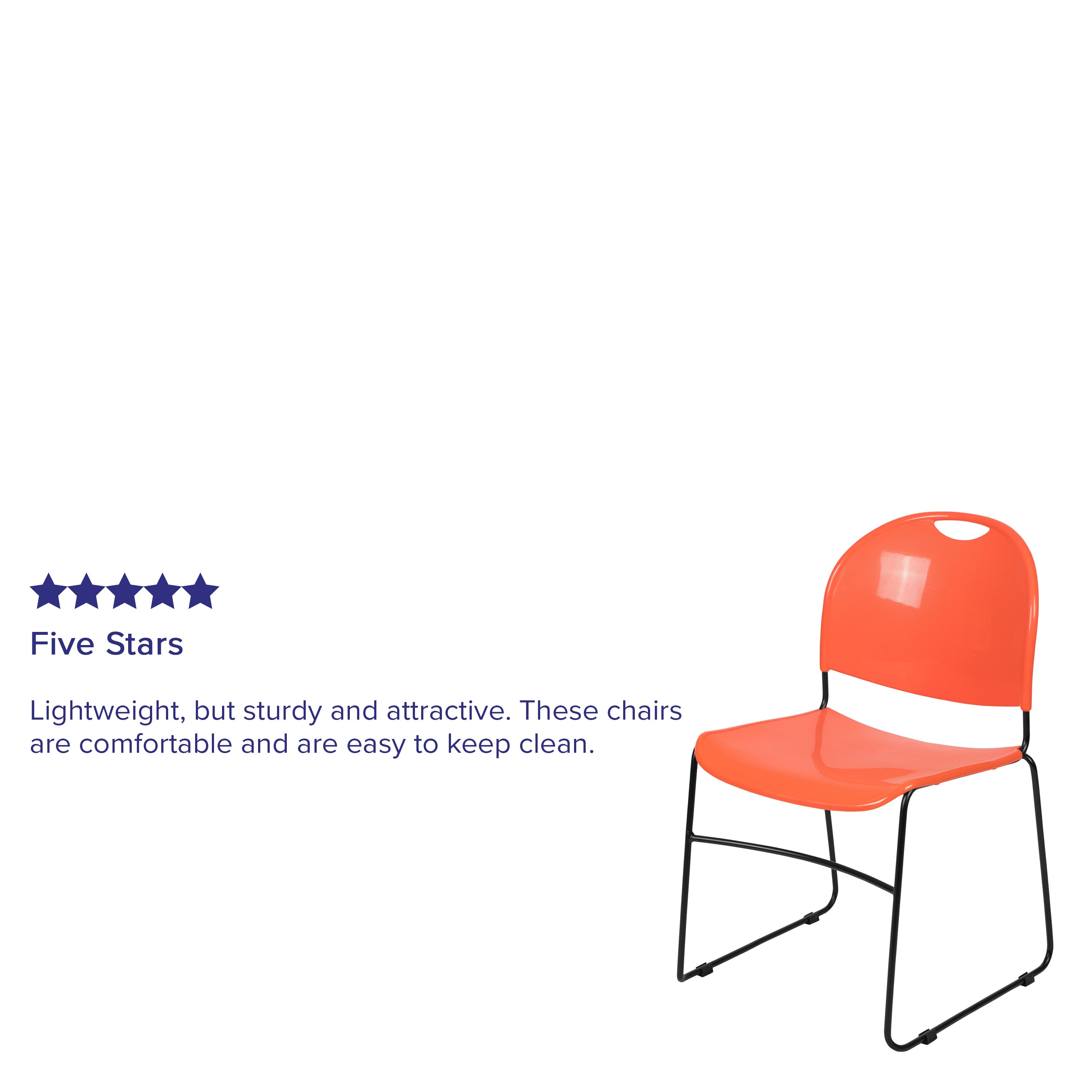 HERCULES Series 880 lb. Capacity Orange Ultra-Compact Stack Chair with Black Powder Coated Frame