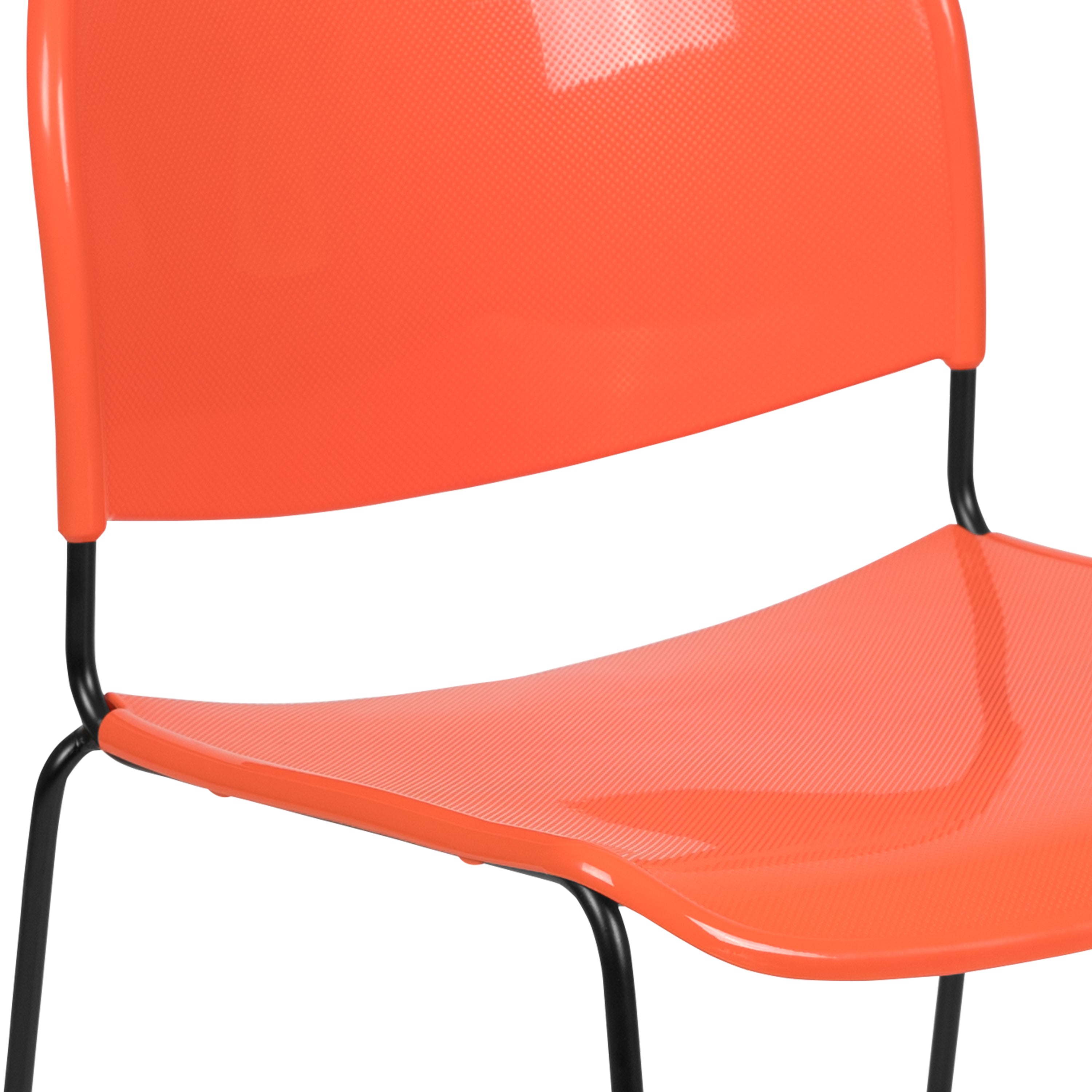 HERCULES Series 880 lb. Capacity Orange Ultra-Compact Stack Chair with Black Powder Coated Frame
