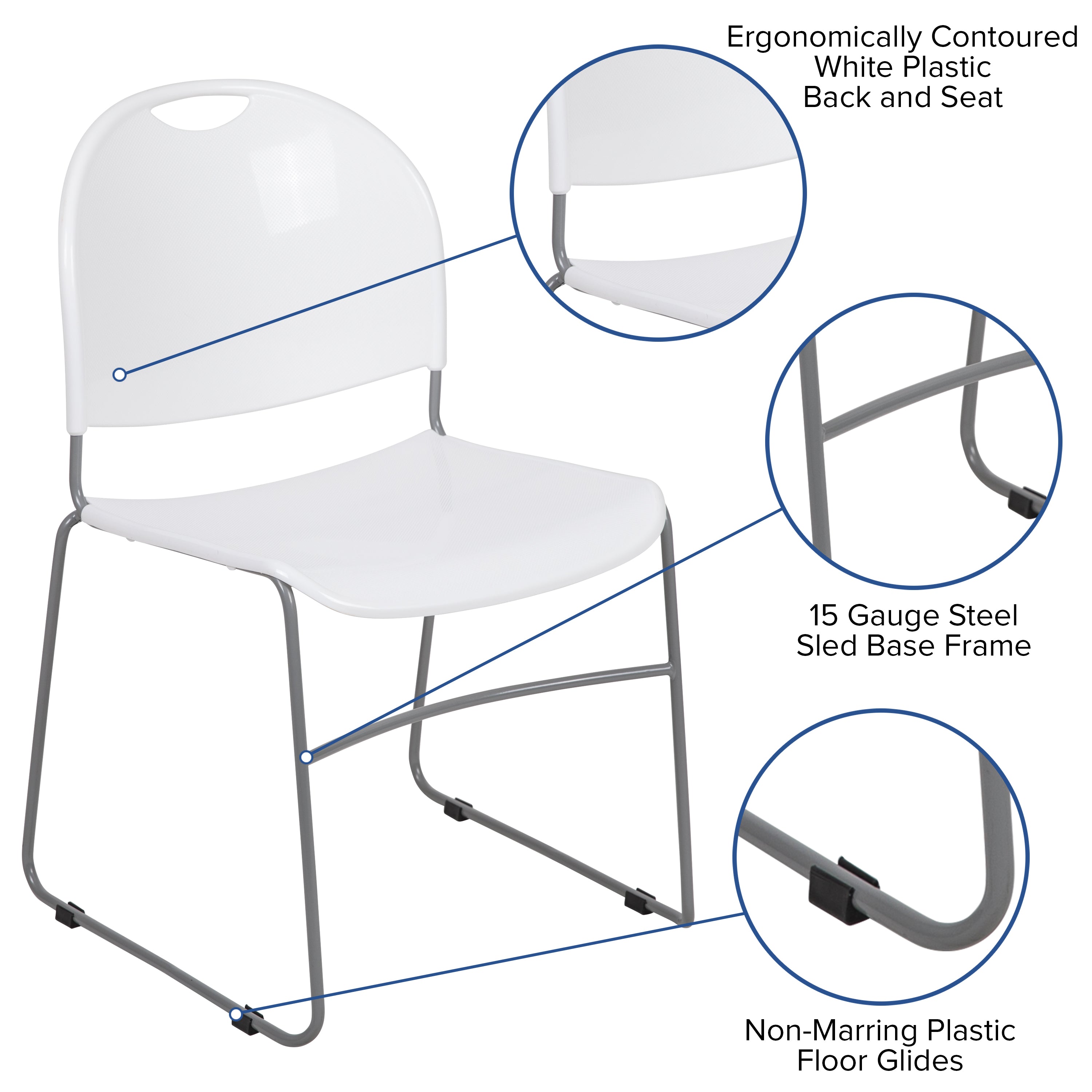 HERCULES Series 880 lb. Capacity White Ultra-Compact Stack Chair with Silver Powder Coated Frame