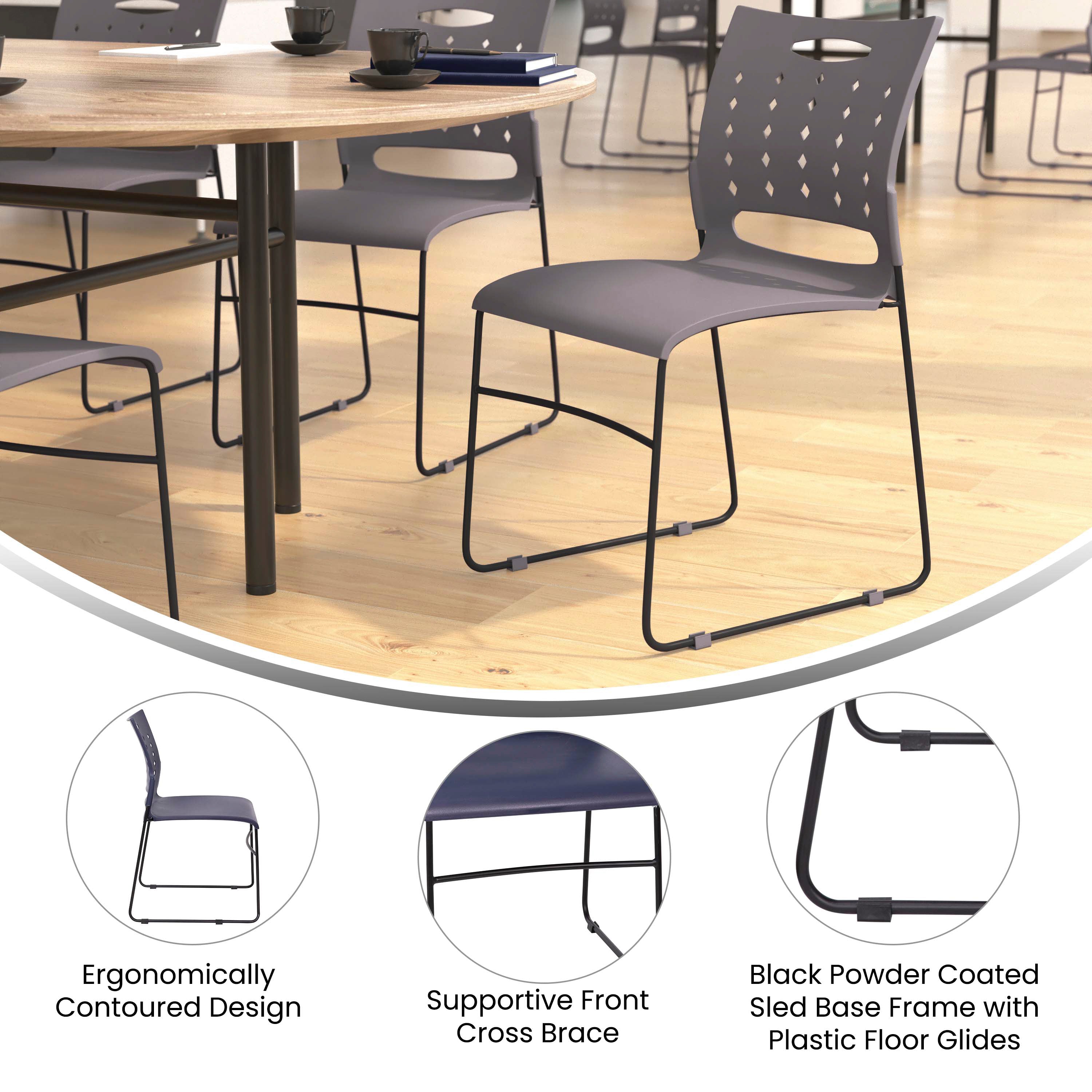 HERCULES Series 881 lb. Capacity Gray Sled Base Stack Chair with Air-Vent Back