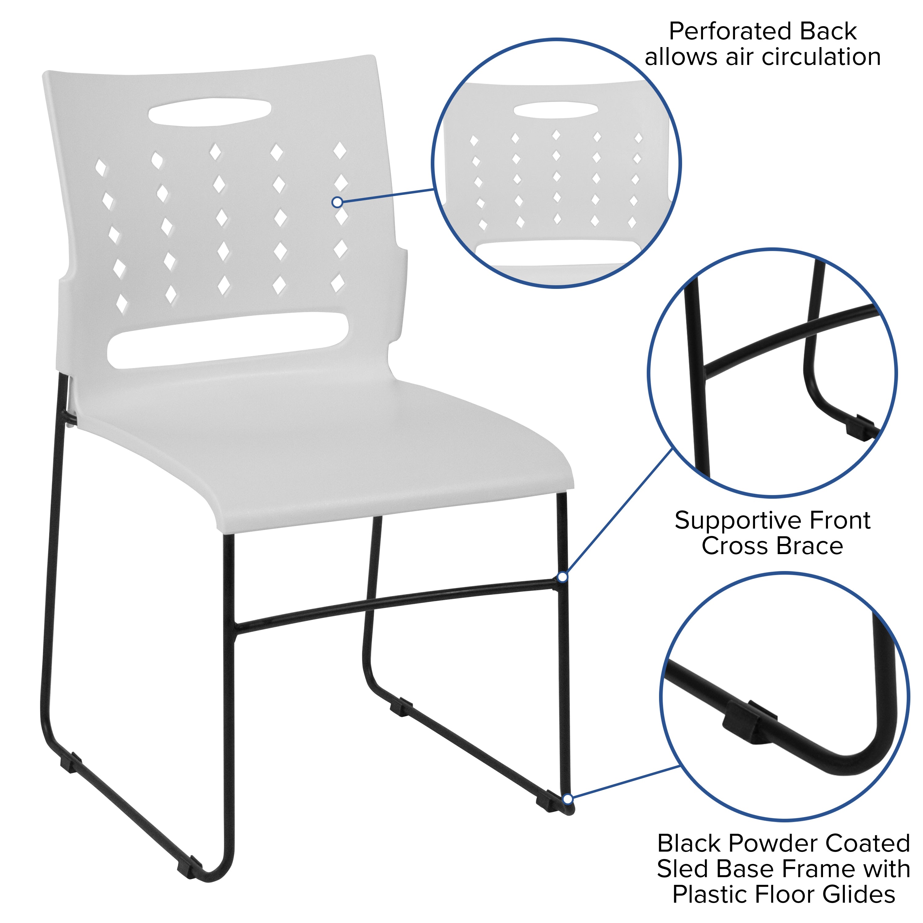 HERCULES Series 881 lb. Capacity White Sled Base Stack Chair with Air-Vent Back