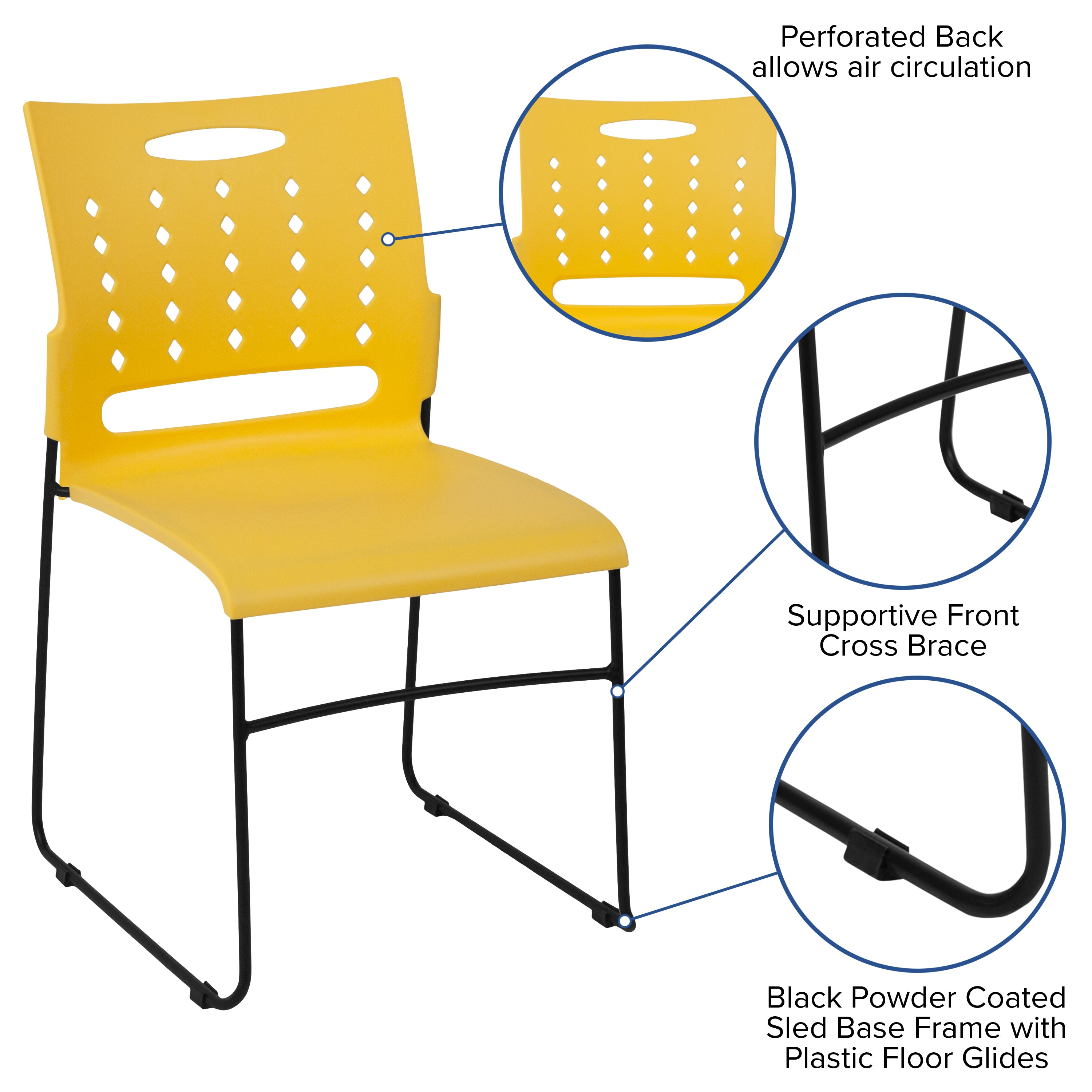 HERCULES Series 881 lb. Capacity Yellow Sled Base Stack Chair with Air-Vent Back