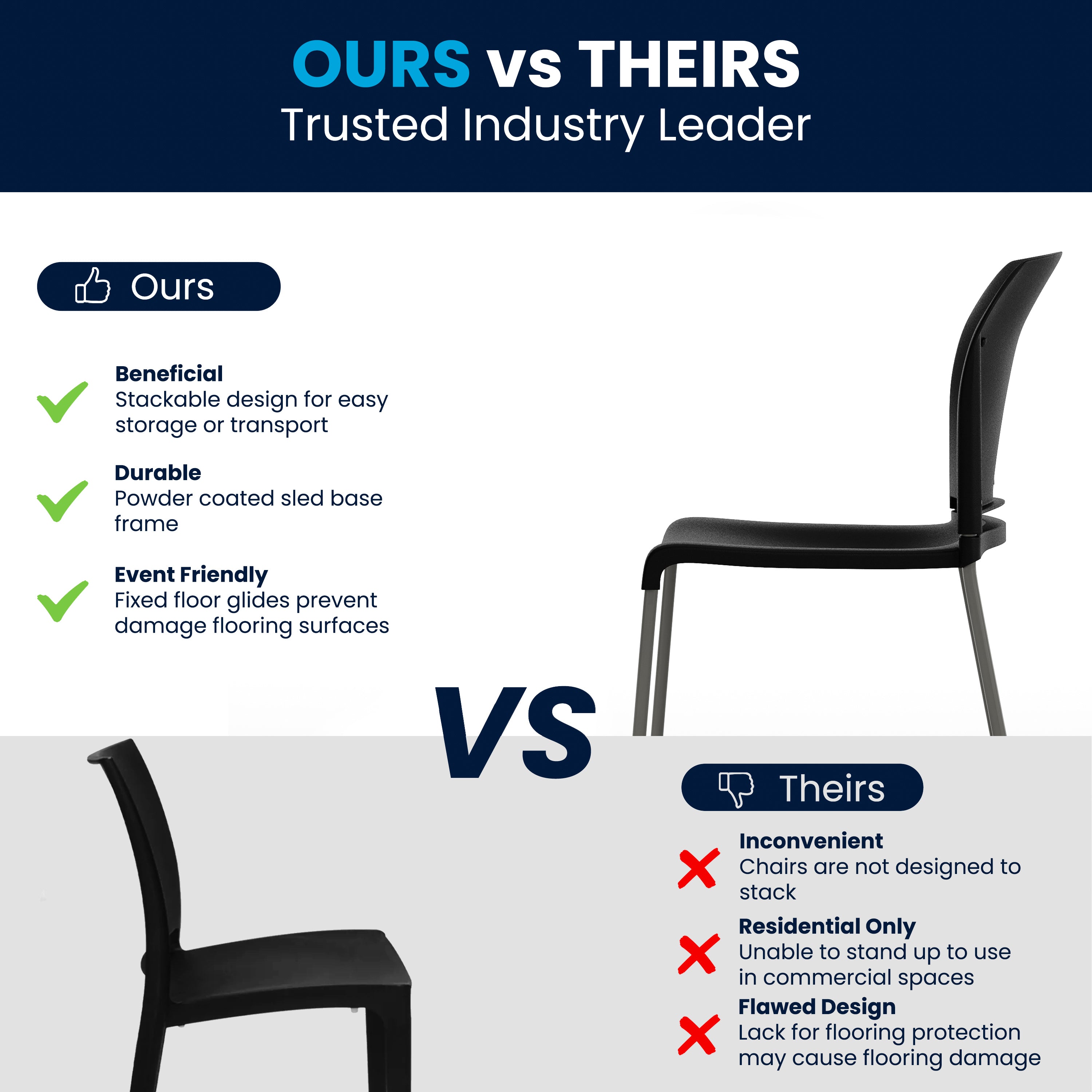 HERCULES Series 880 lb. Capacity Black Full Back Contoured Stack Chair with Gray Powder Coated Sled Base