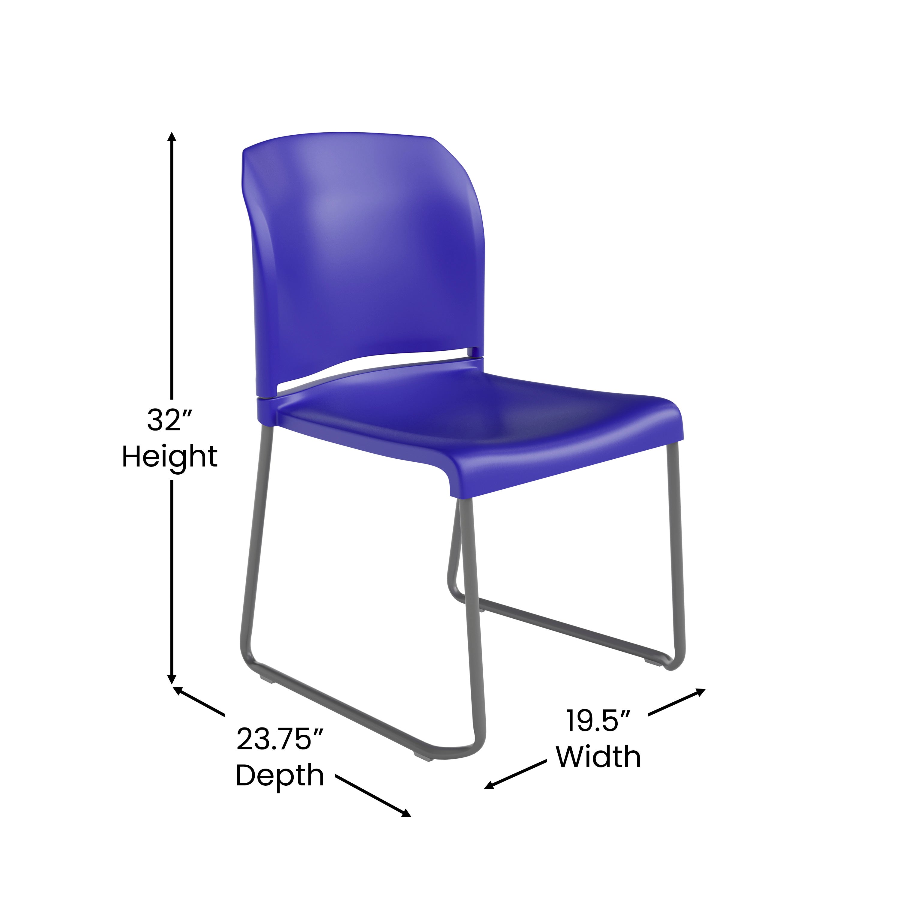 HERCULES Series 880 lb. Capacity Blue Full Back Contoured Stack Chair with Gray Powder Coated Sled Base