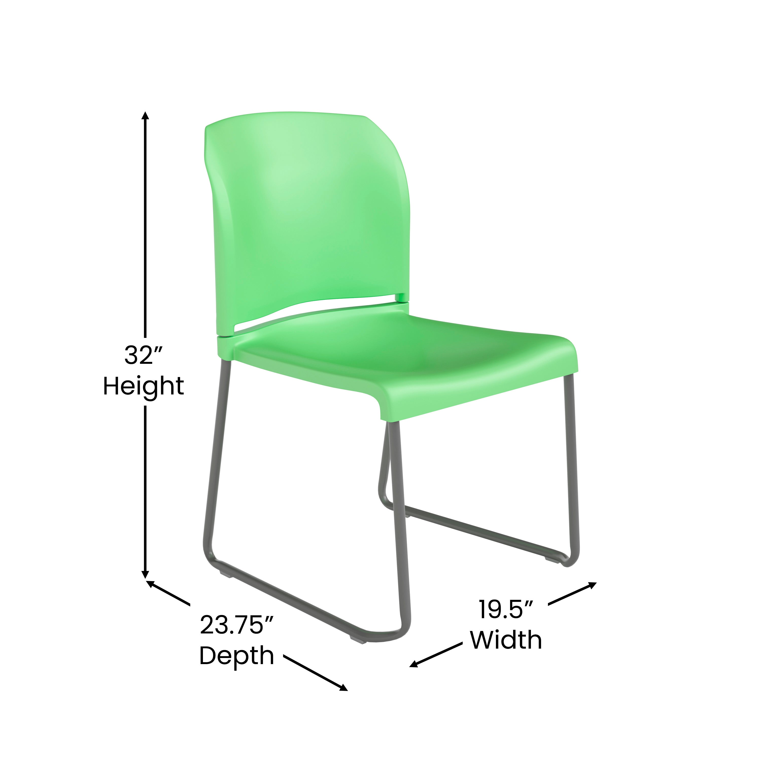 HERCULES Series 880 lb. Capacity Green Full Back Contoured Stack Chair with Gray Powder Coated Sled Base