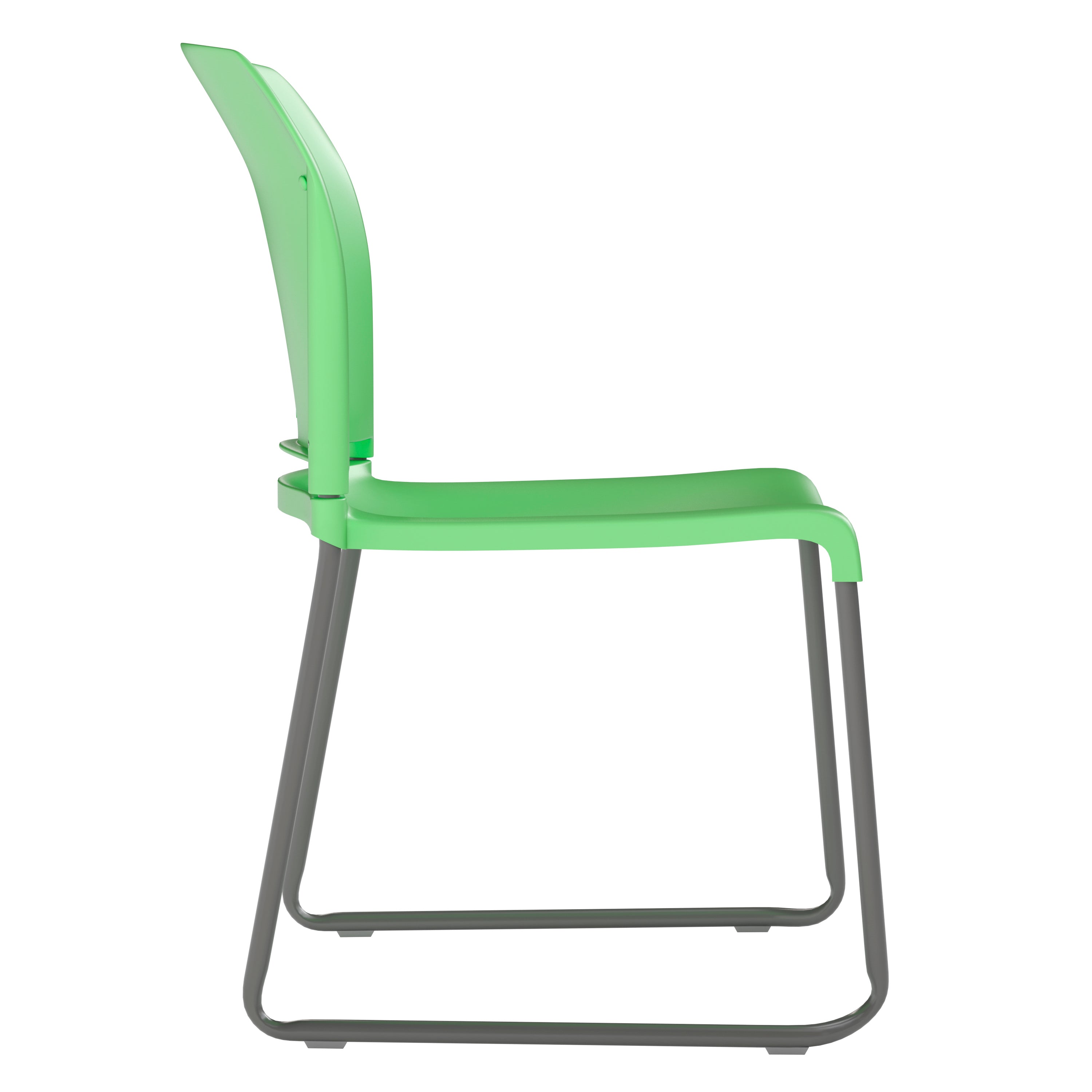 HERCULES Series 880 lb. Capacity Green Full Back Contoured Stack Chair with Gray Powder Coated Sled Base