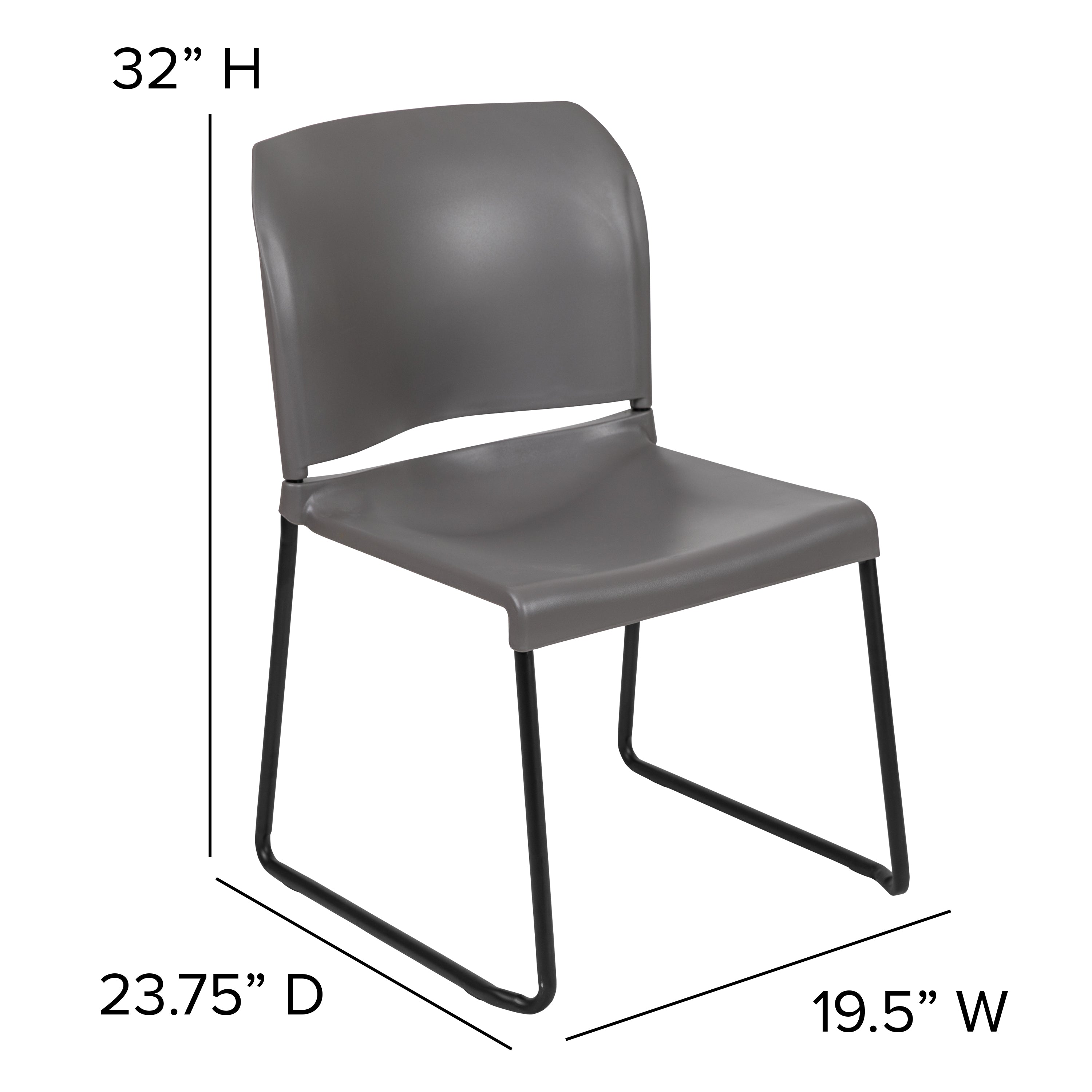 HERCULES Series 880 lb. Capacity Gray Full Back Contoured Stack Chair with Black Powder Coated Sled Base
