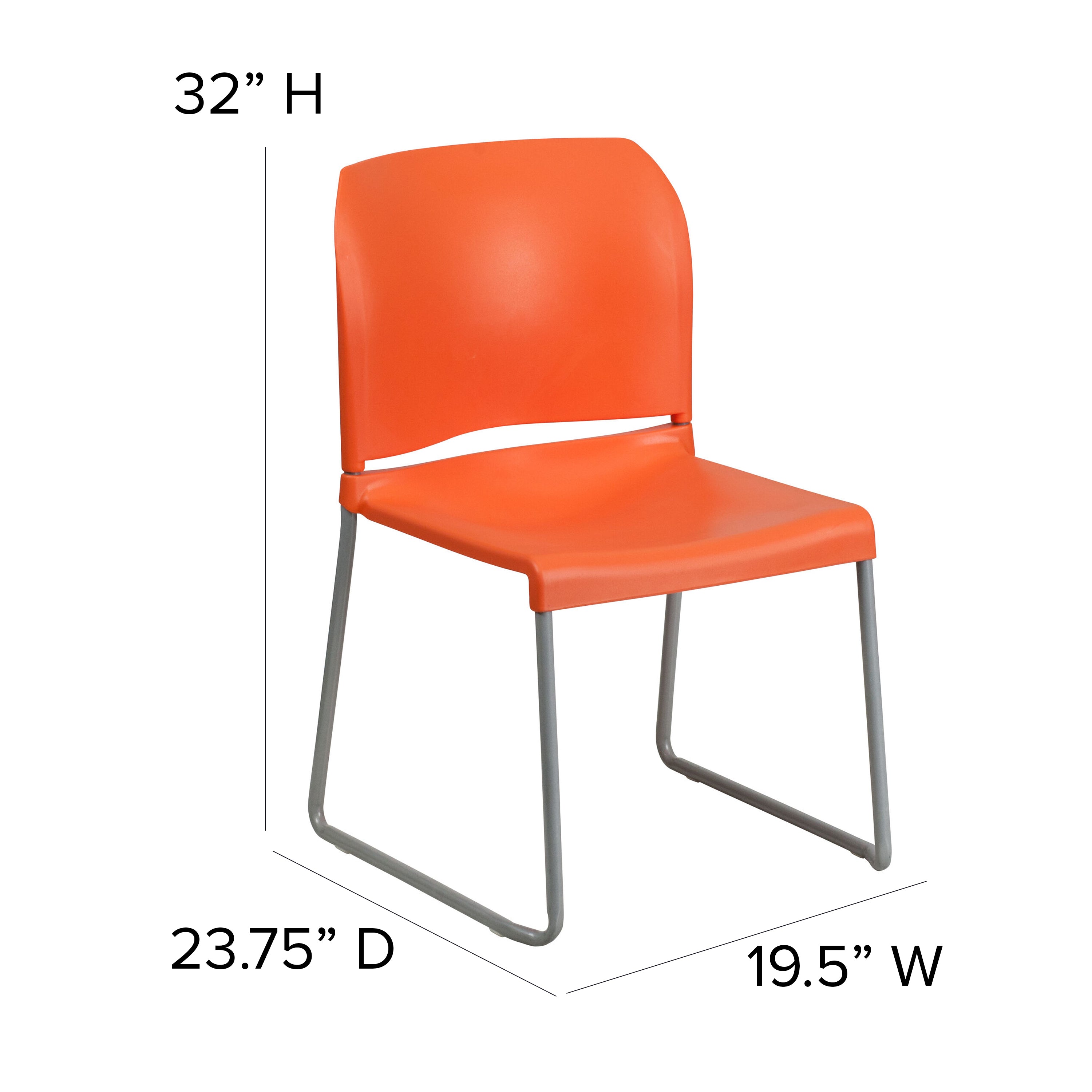 HERCULES Series 880 lb. Capacity Orange Full Back Contoured Stack Chair with Gray Powder Coated Sled Base