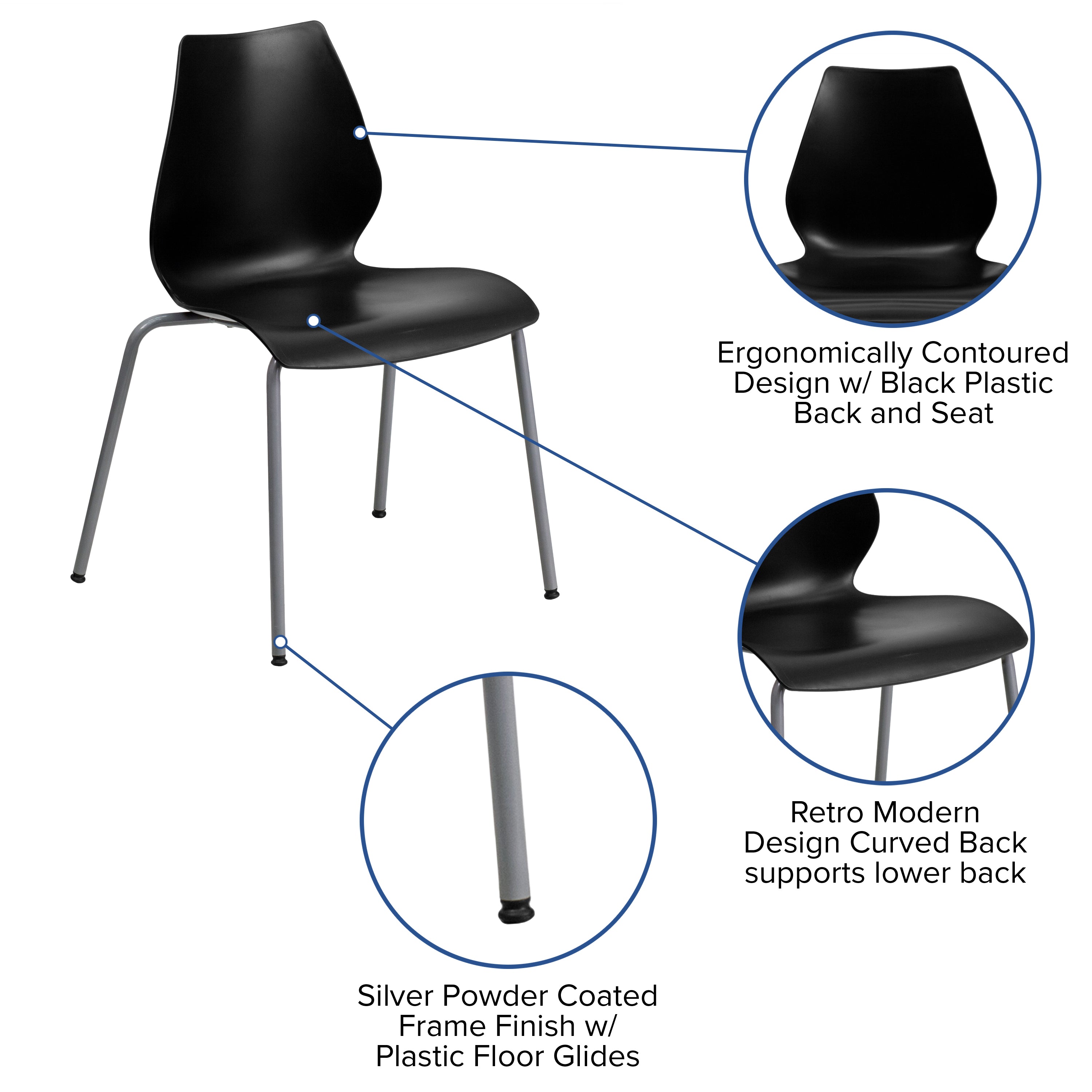 HERCULES Series 770 lb. Capacity Black Stack Chair with Lumbar Support and Silver Frame