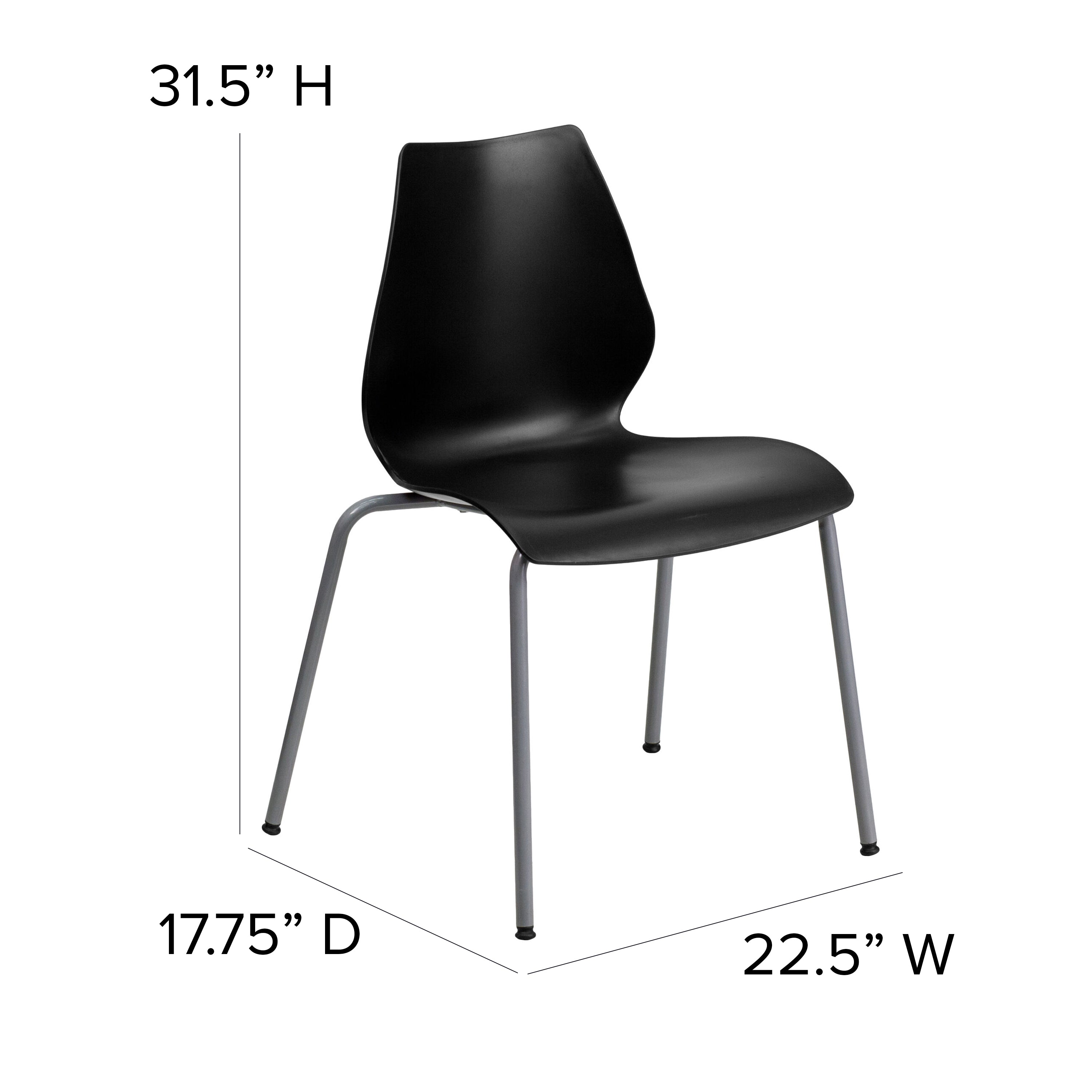 HERCULES Series 770 lb. Capacity Black Stack Chair with Lumbar Support and Silver Frame