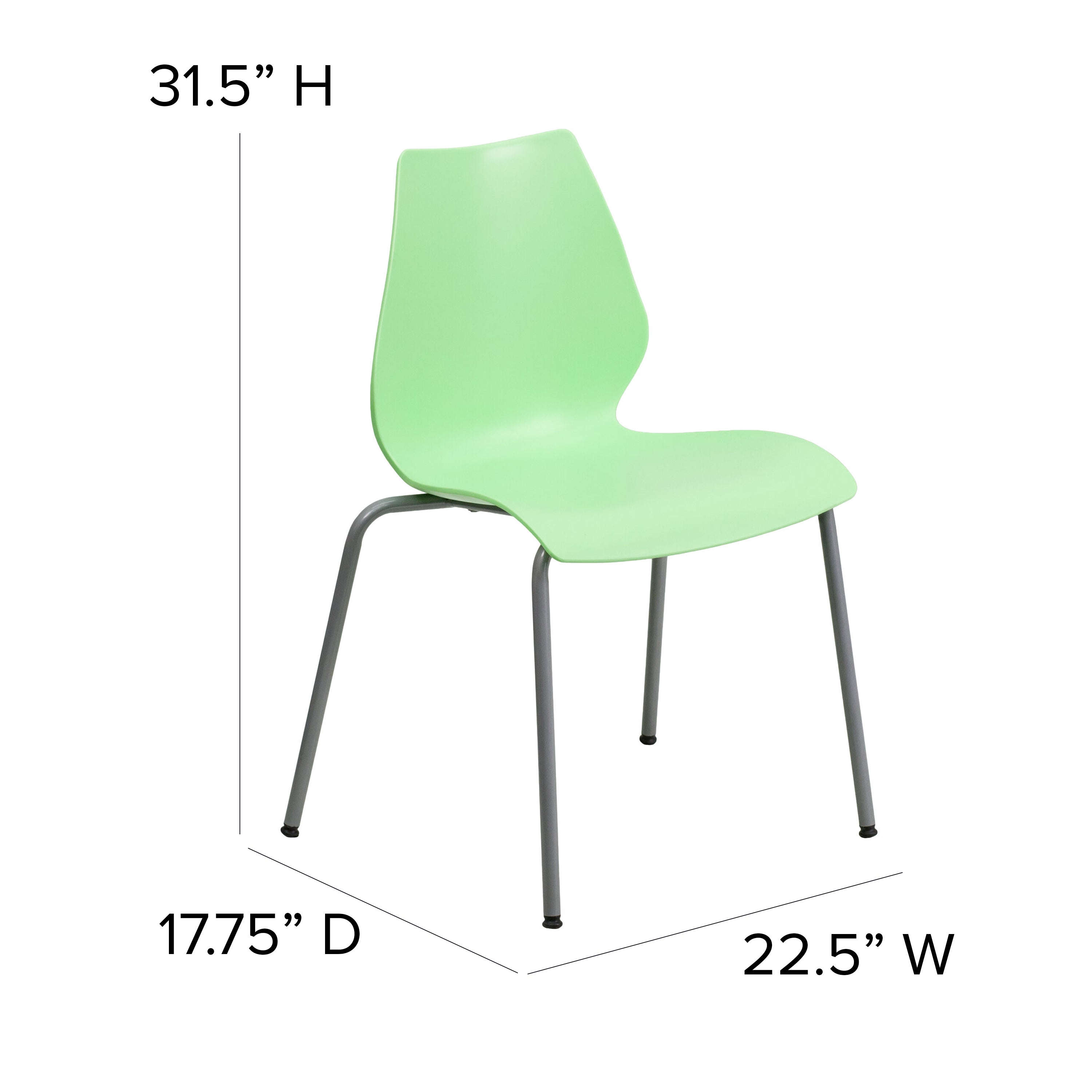 HERCULES Series 770 lb. Capacity Green Stack Chair with Lumbar Support and Silver Frame
