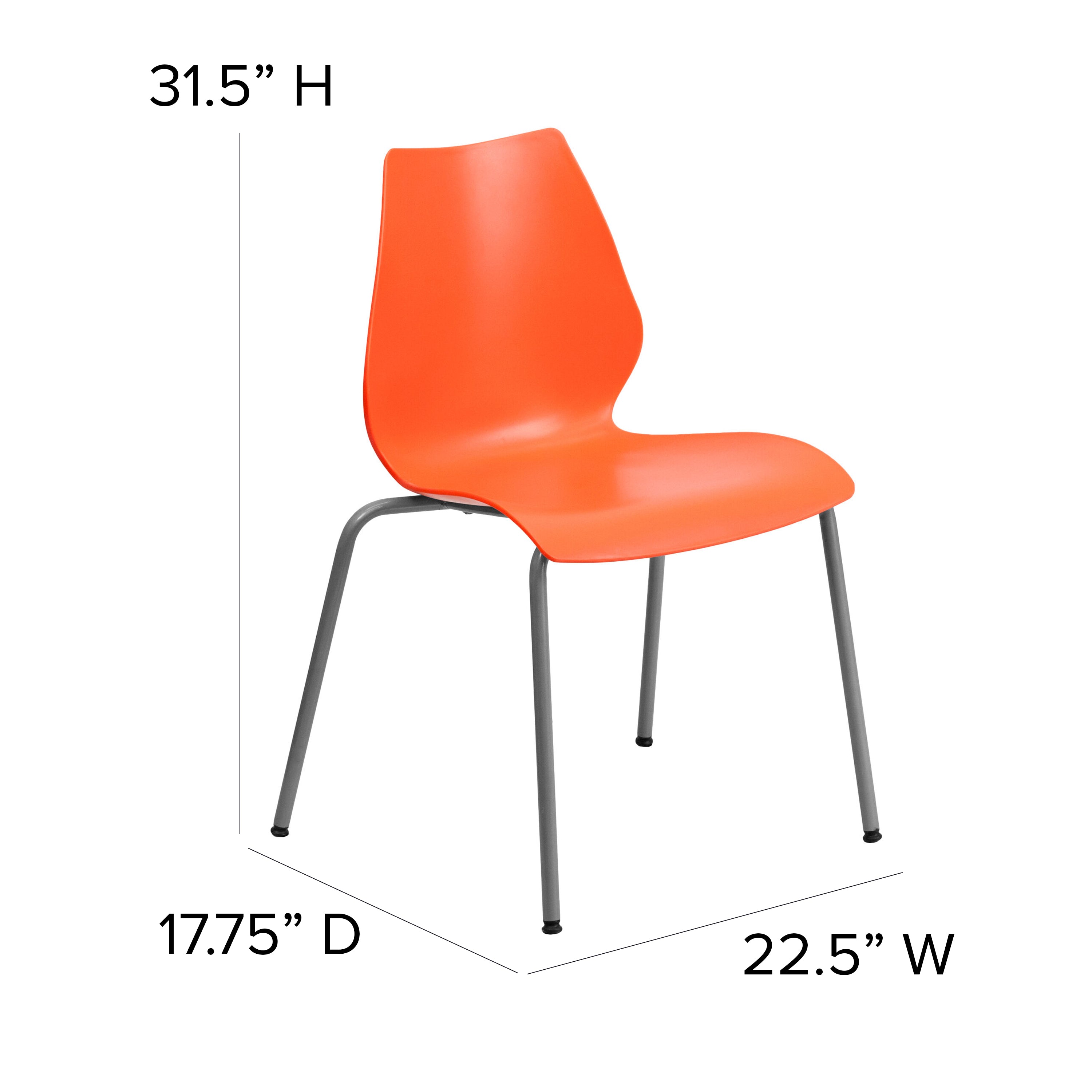 HERCULES Series 770 lb. Capacity Orange Stack Chair with Lumbar Support and Silver Frame