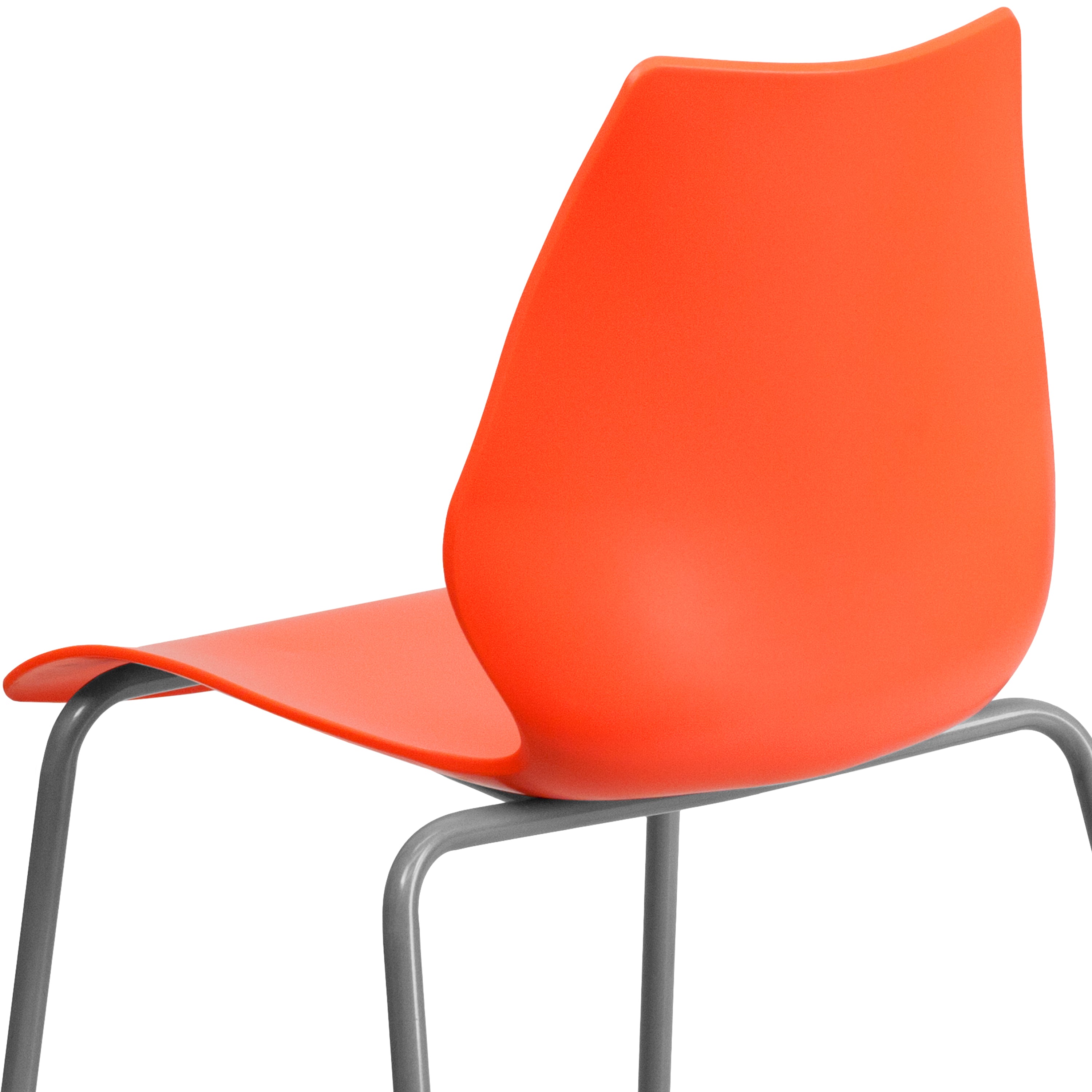 HERCULES Series 770 lb. Capacity Orange Stack Chair with Lumbar Support and Silver Frame