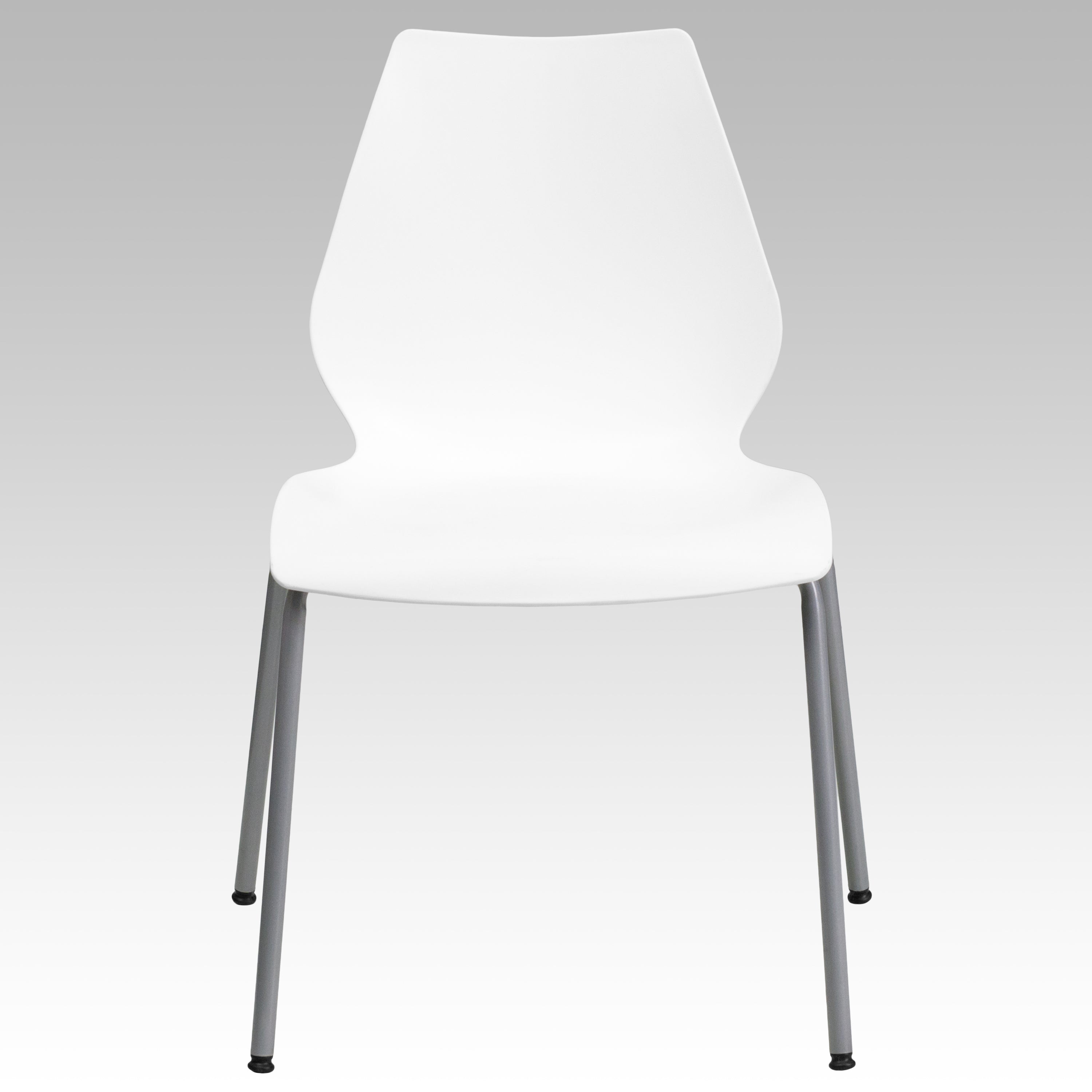 HERCULES Series 770 lb. Capacity White Stack Chair with Lumbar Support and Silver Frame