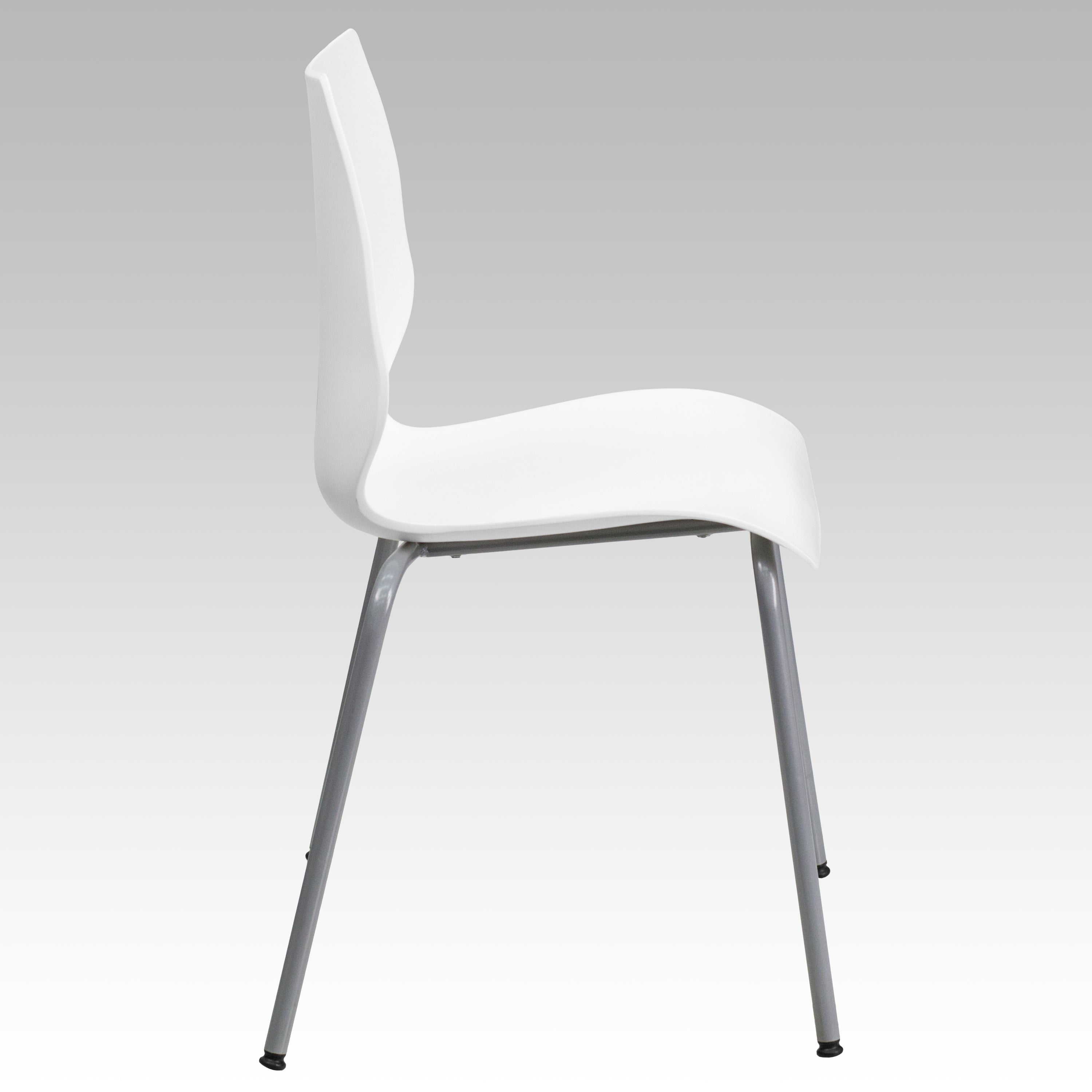 HERCULES Series 770 lb. Capacity White Stack Chair with Lumbar Support and Silver Frame