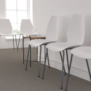 HERCULES Series 770 lb. Capacity White Stack Chair with Lumbar Support and Silver Frame