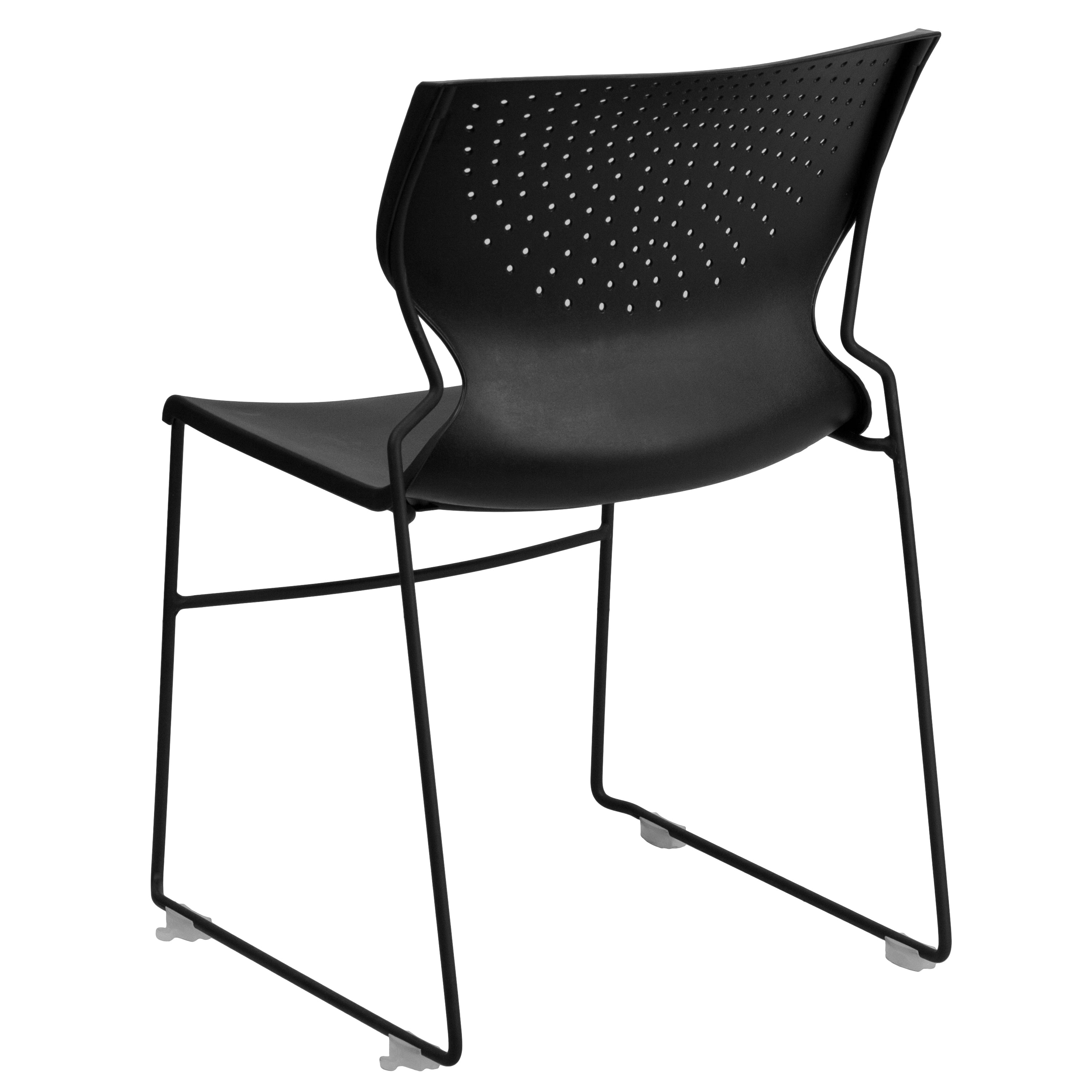 HERCULES Series 661 lb. Capacity Black Full Back Stack Chair with Black Powder Coated Frame