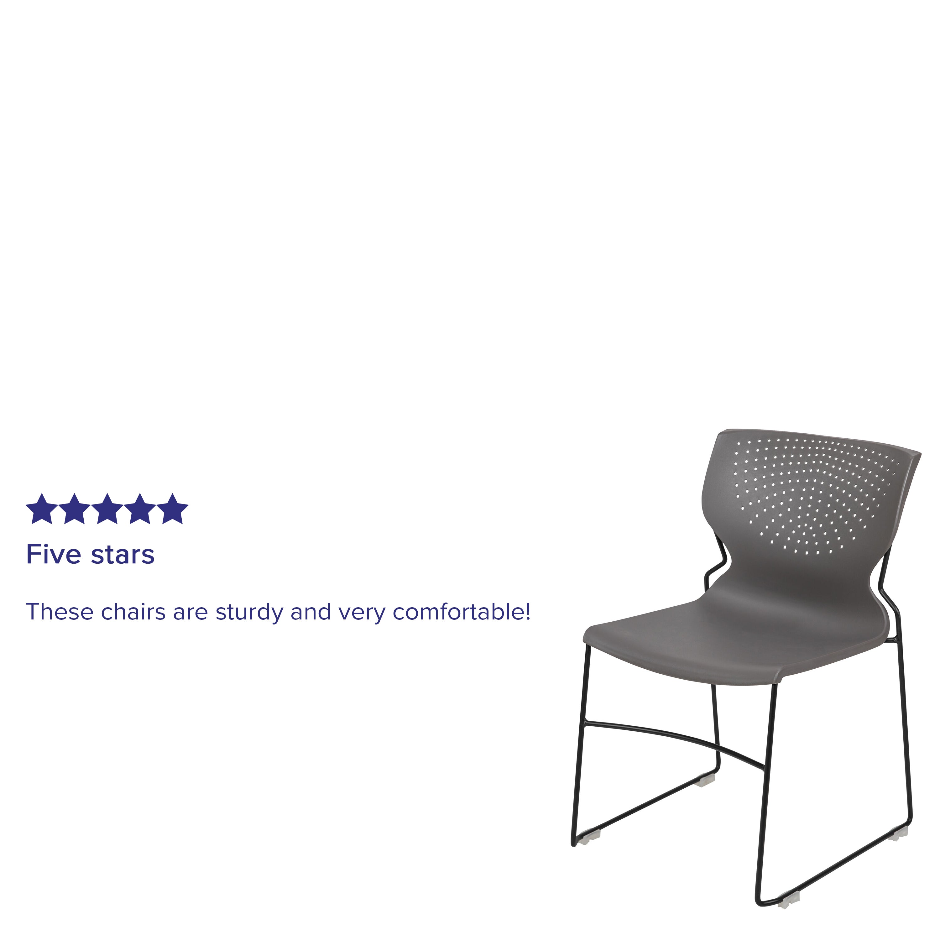 HERCULES Series 661 lb. Capacity Gray Full Back Stack Chair with Black Powder Coated Frame