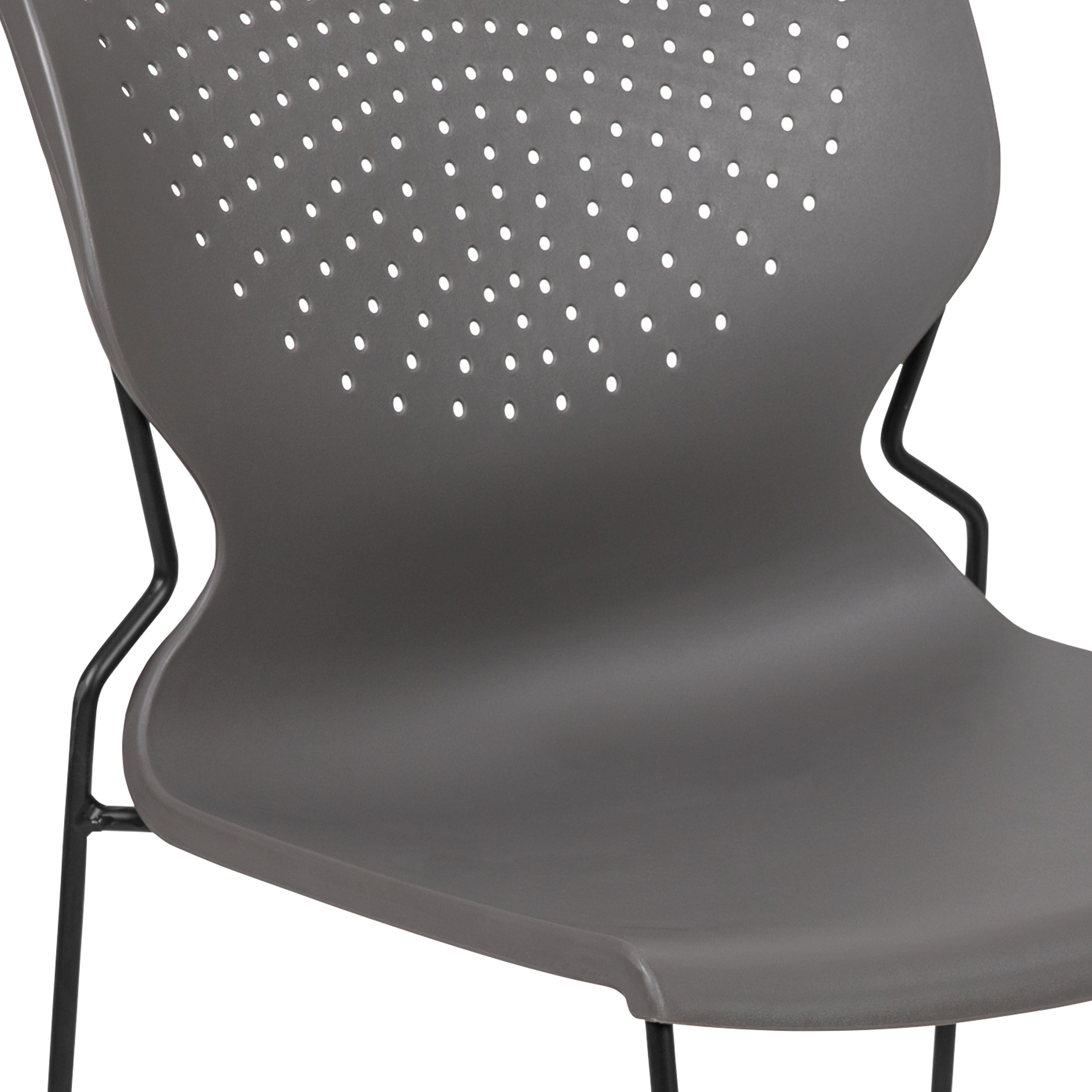 HERCULES Series 661 lb. Capacity Gray Full Back Stack Chair with Black Powder Coated Frame