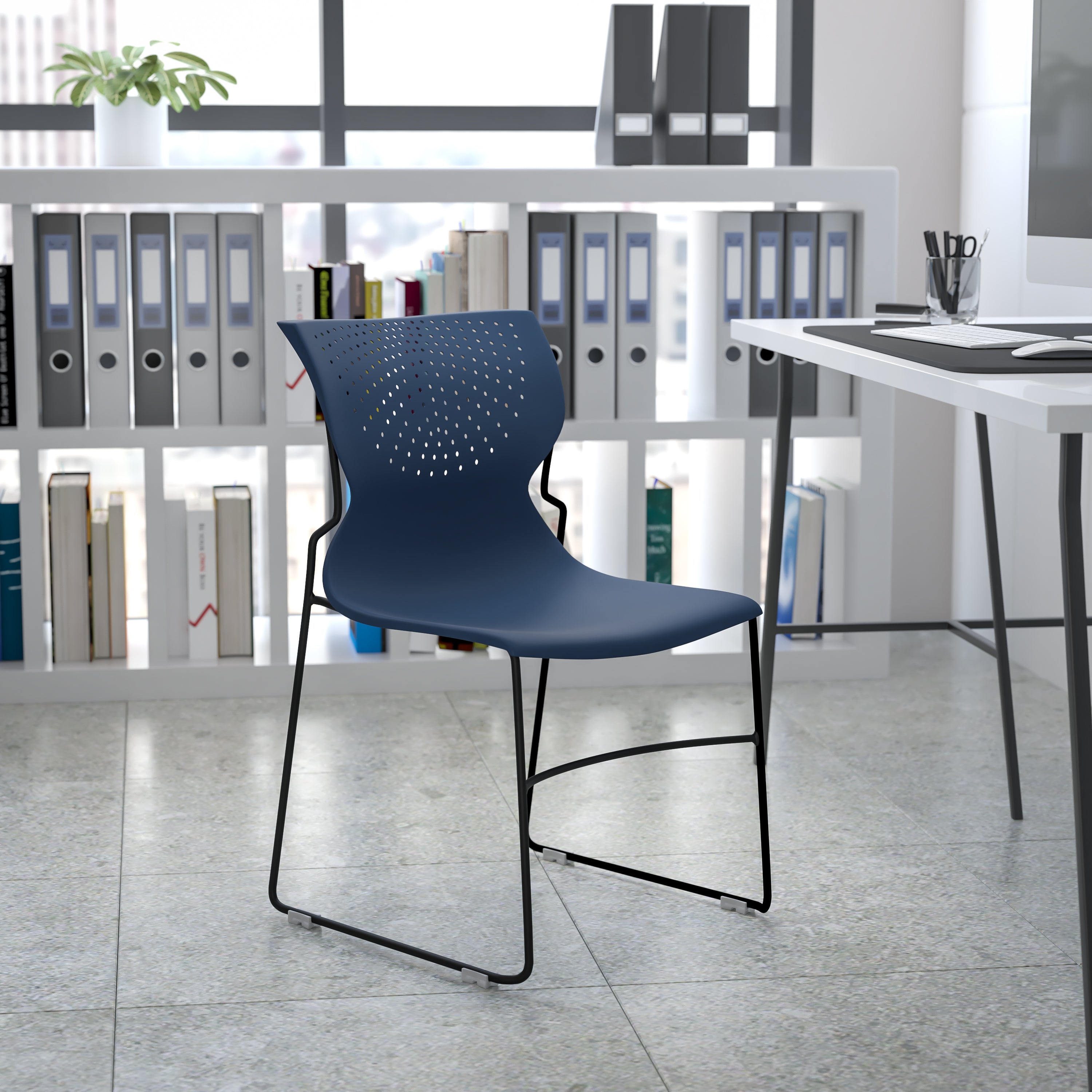 HERCULES Series 661 lb. Capacity Navy Full Back Stack Chair with Gray Powder Coated Frame