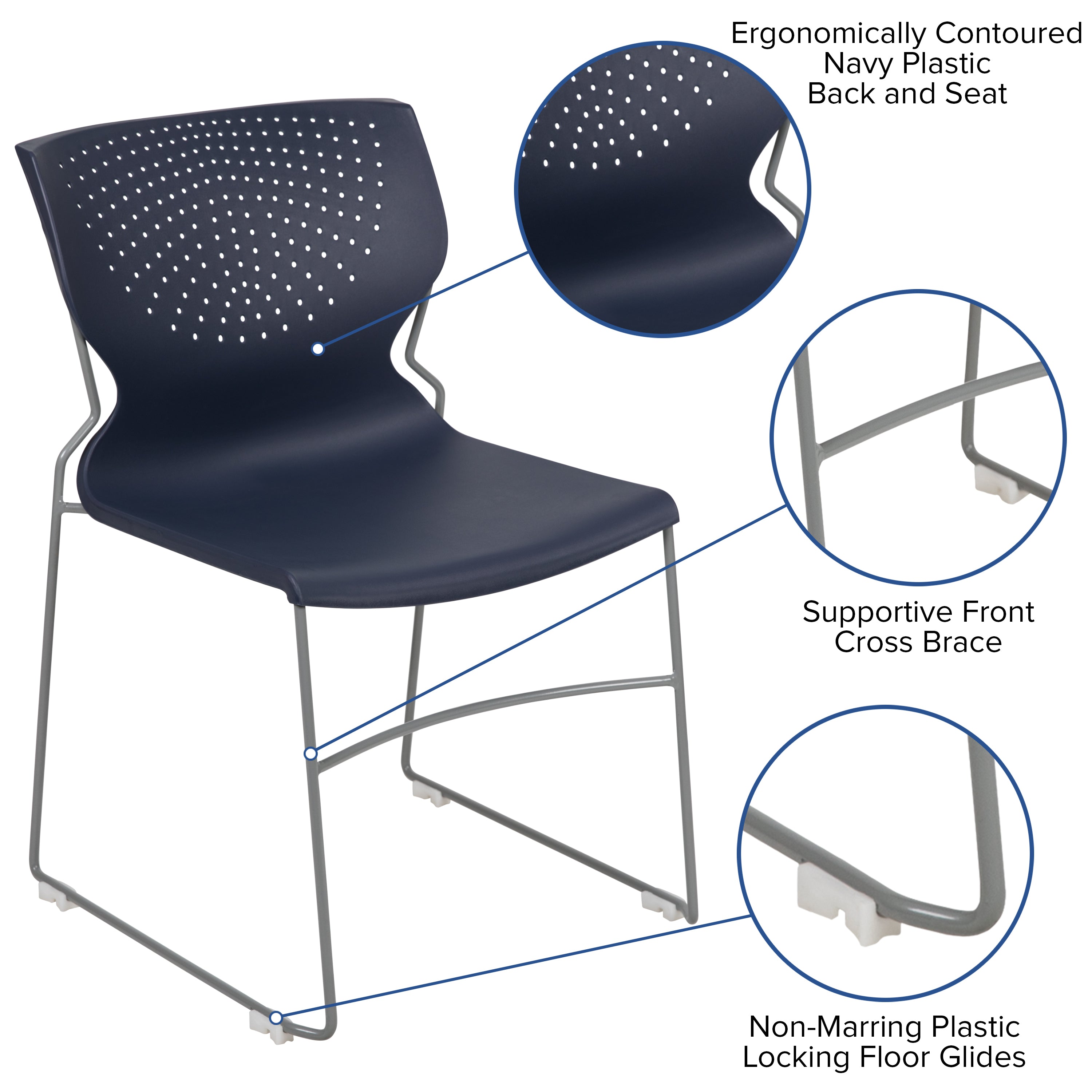 HERCULES Series 661 lb. Capacity Navy Full Back Stack Chair with Gray Powder Coated Frame