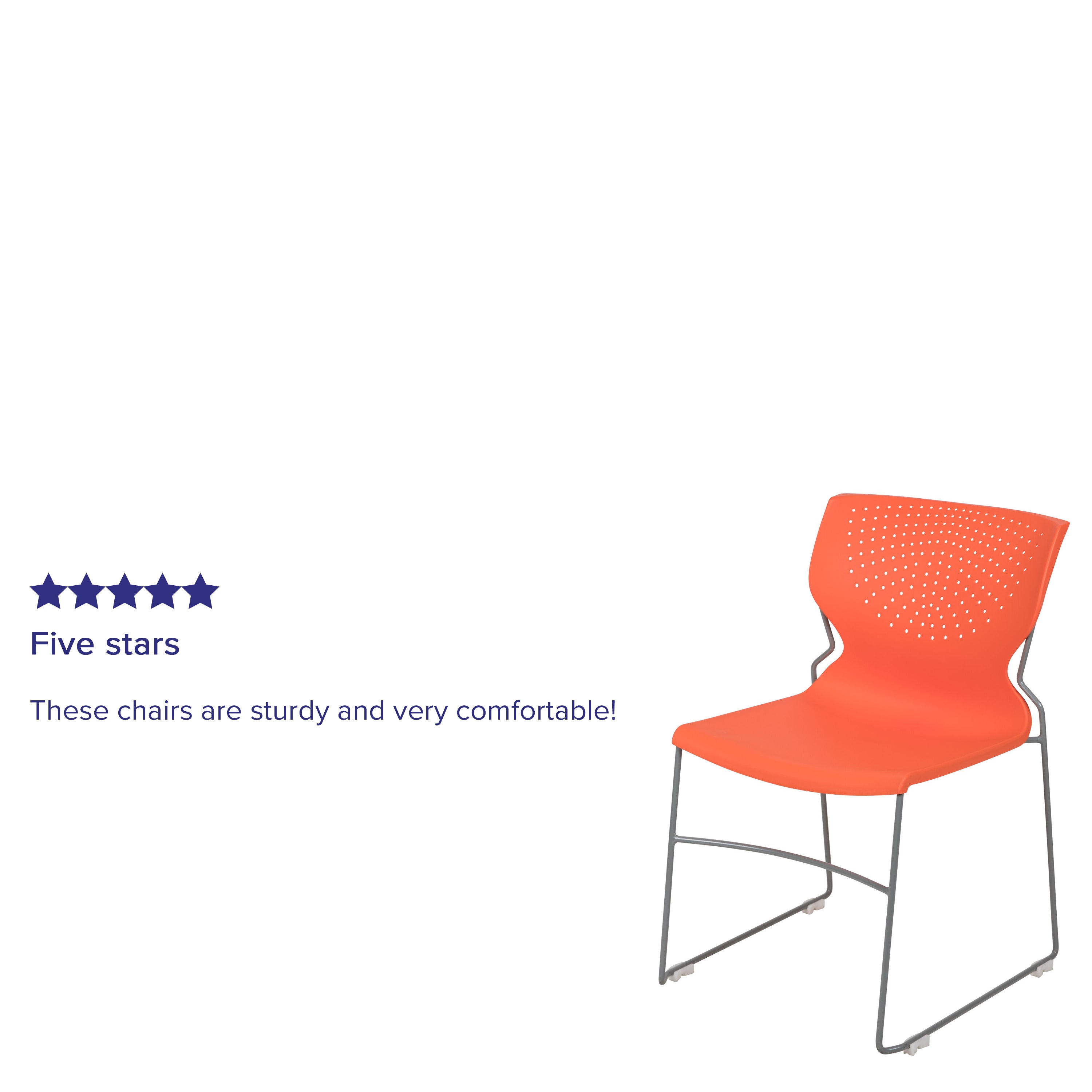 HERCULES Series 661 lb. Capacity Orange Full Back Stack Chair with Gray Powder Coated Frame