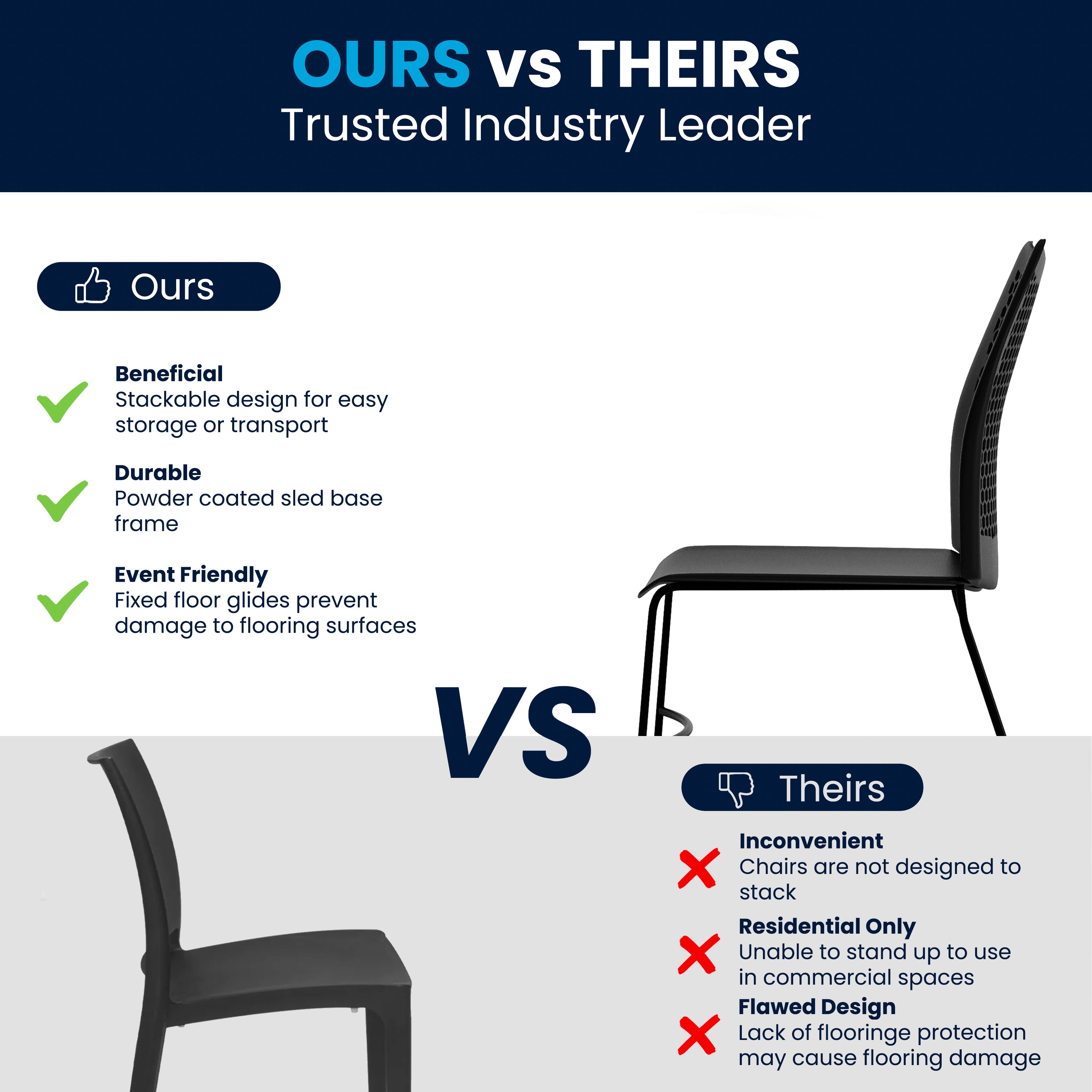 HERCULES Series 661 lb. Capacity Black Stack Chair with Air-Vent Back and Black Powder Coated Sled Base
